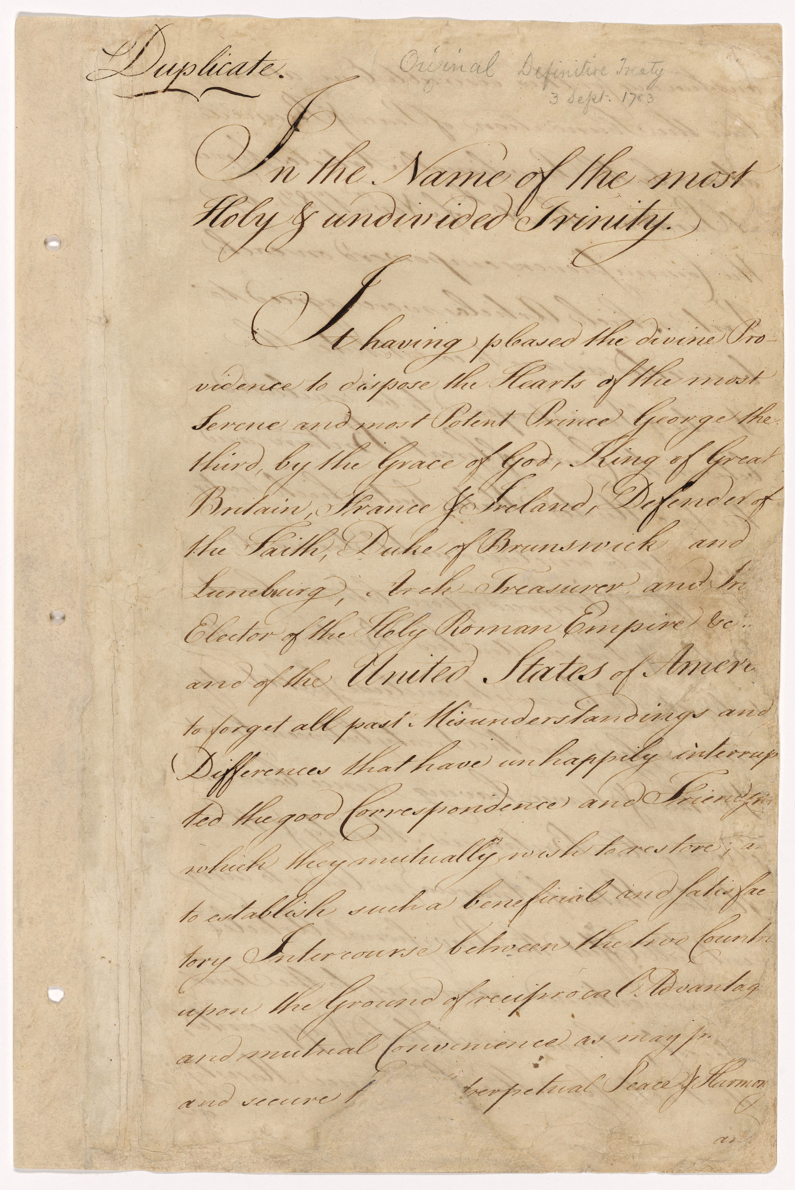 First page of the Treaty of Paris. In celebration of...