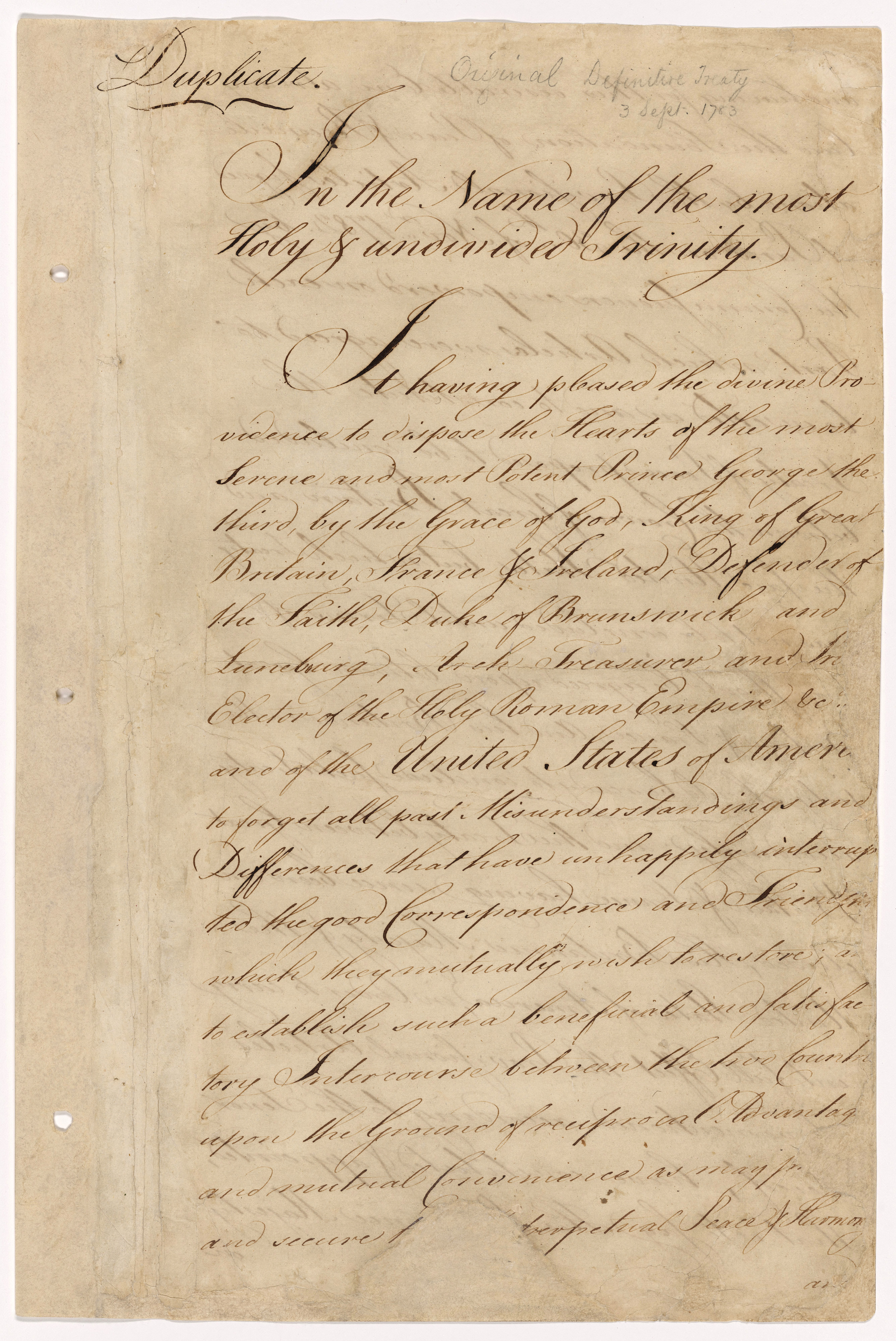 First page of the Treaty of Paris. In celebration of...