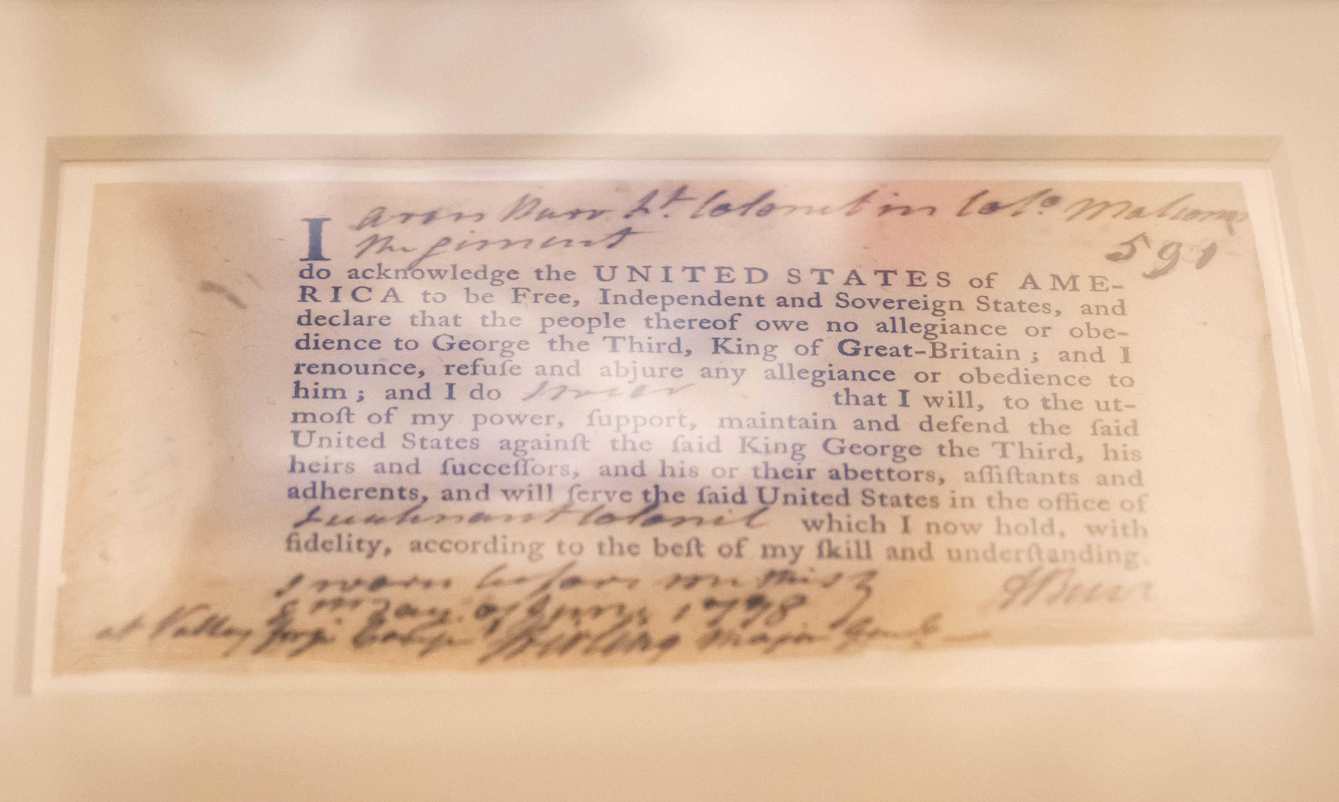 An Oath of Allegiance signed at Valley Forge is seen...