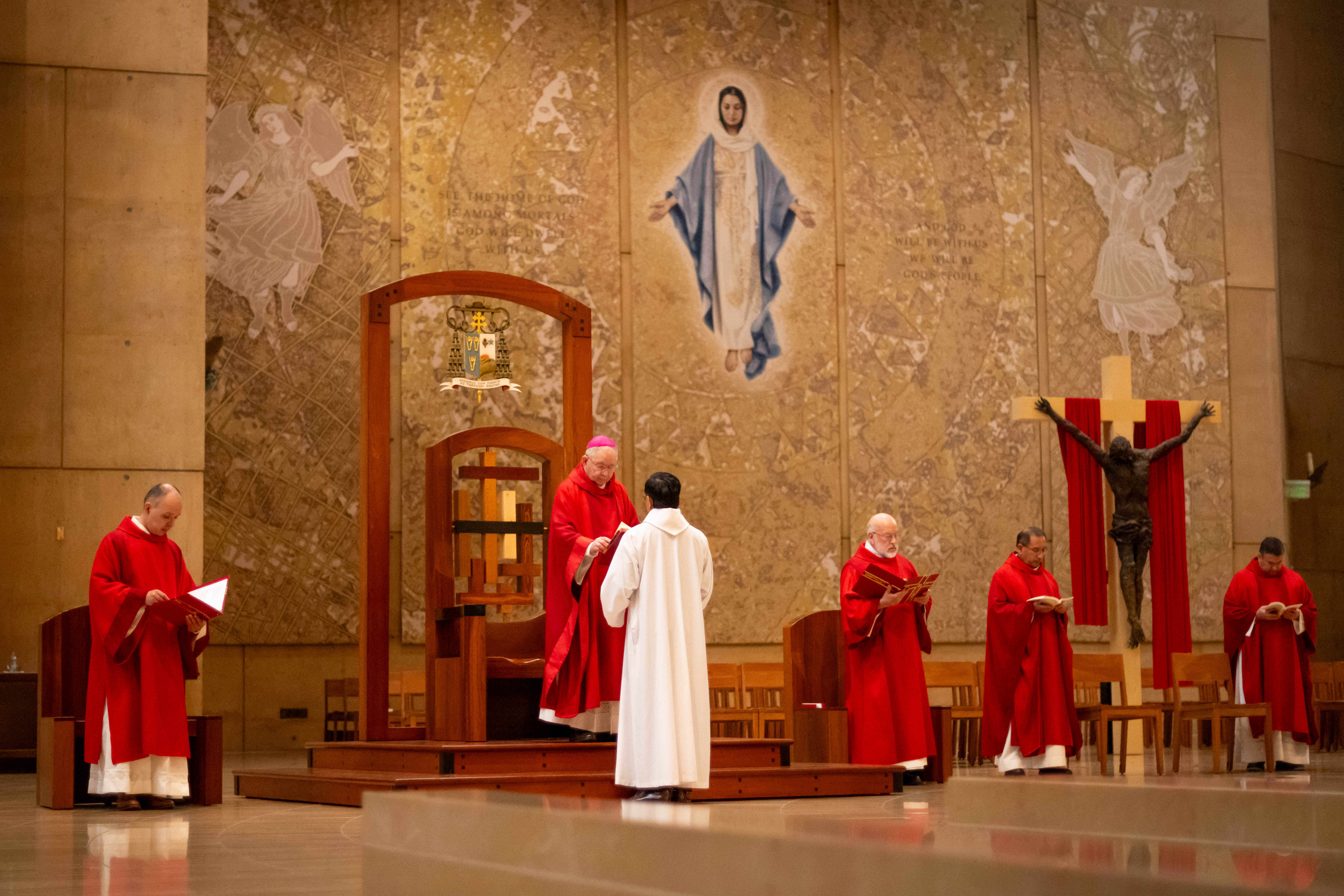 Archbishop José Gomez leads Good Friday service at Cathedral of...