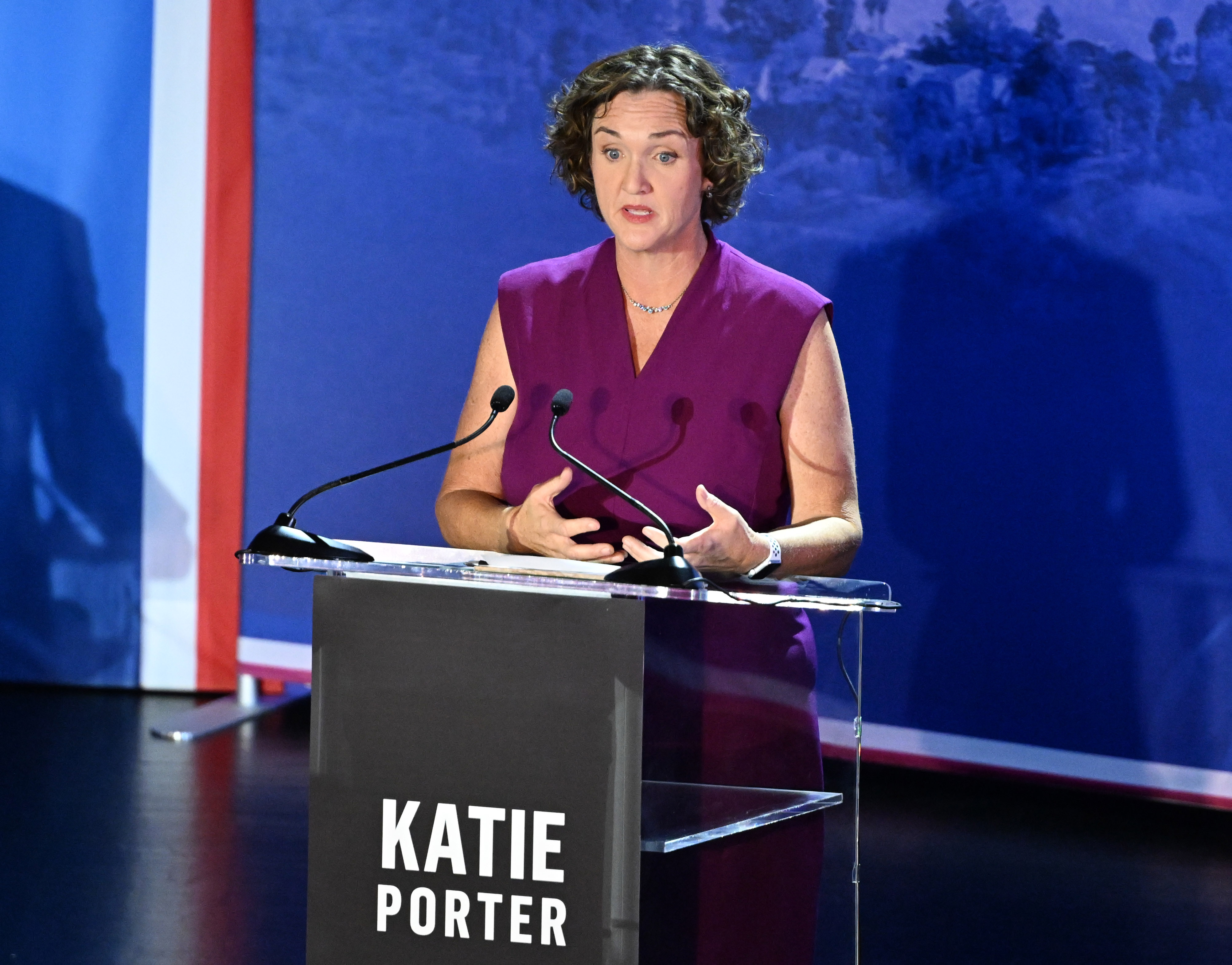 California gubernatorial candidate Katie Porter speaks during a 2026 California...