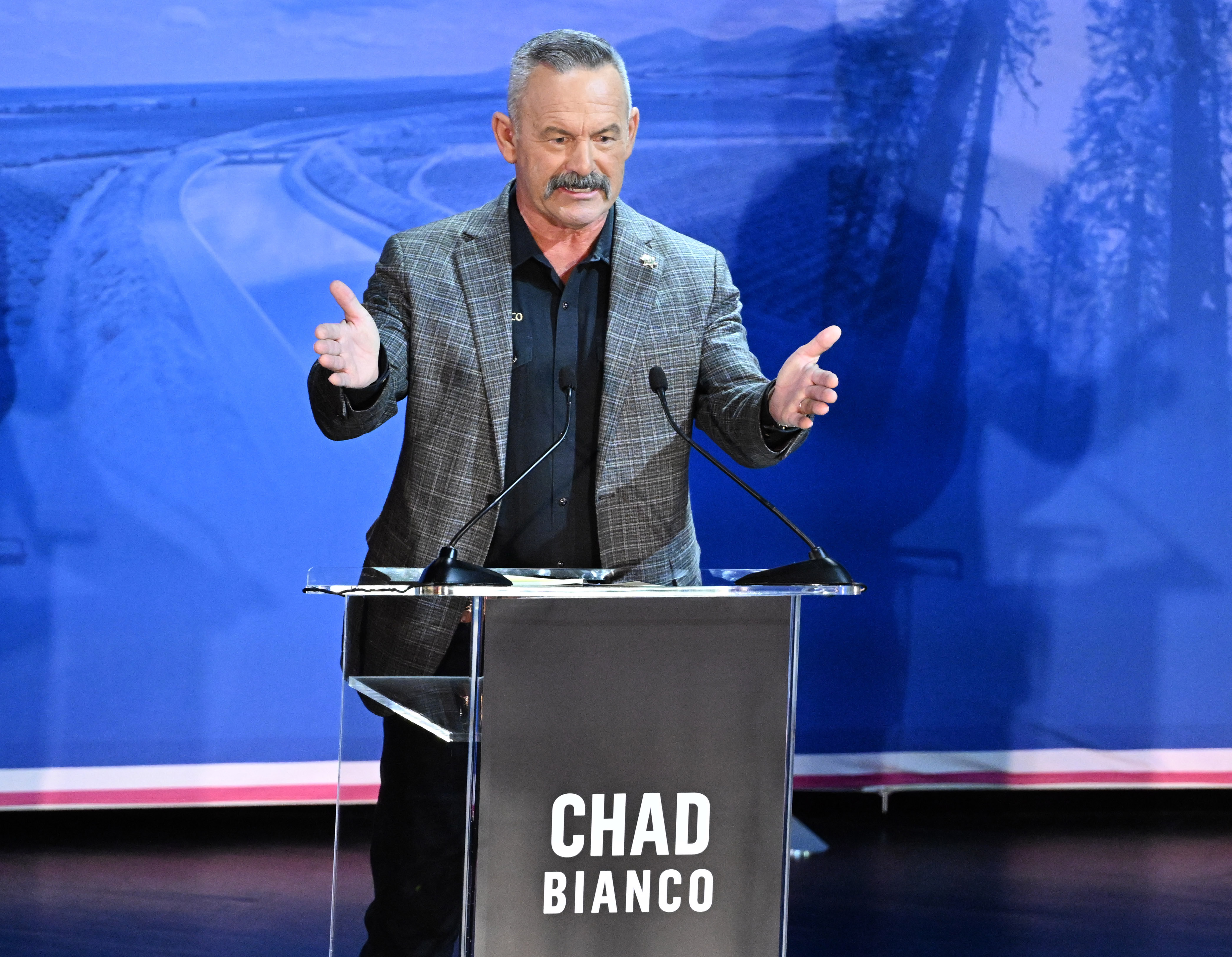 California gubernatorial candidate Chad Bianco speaks during a 2026 California...