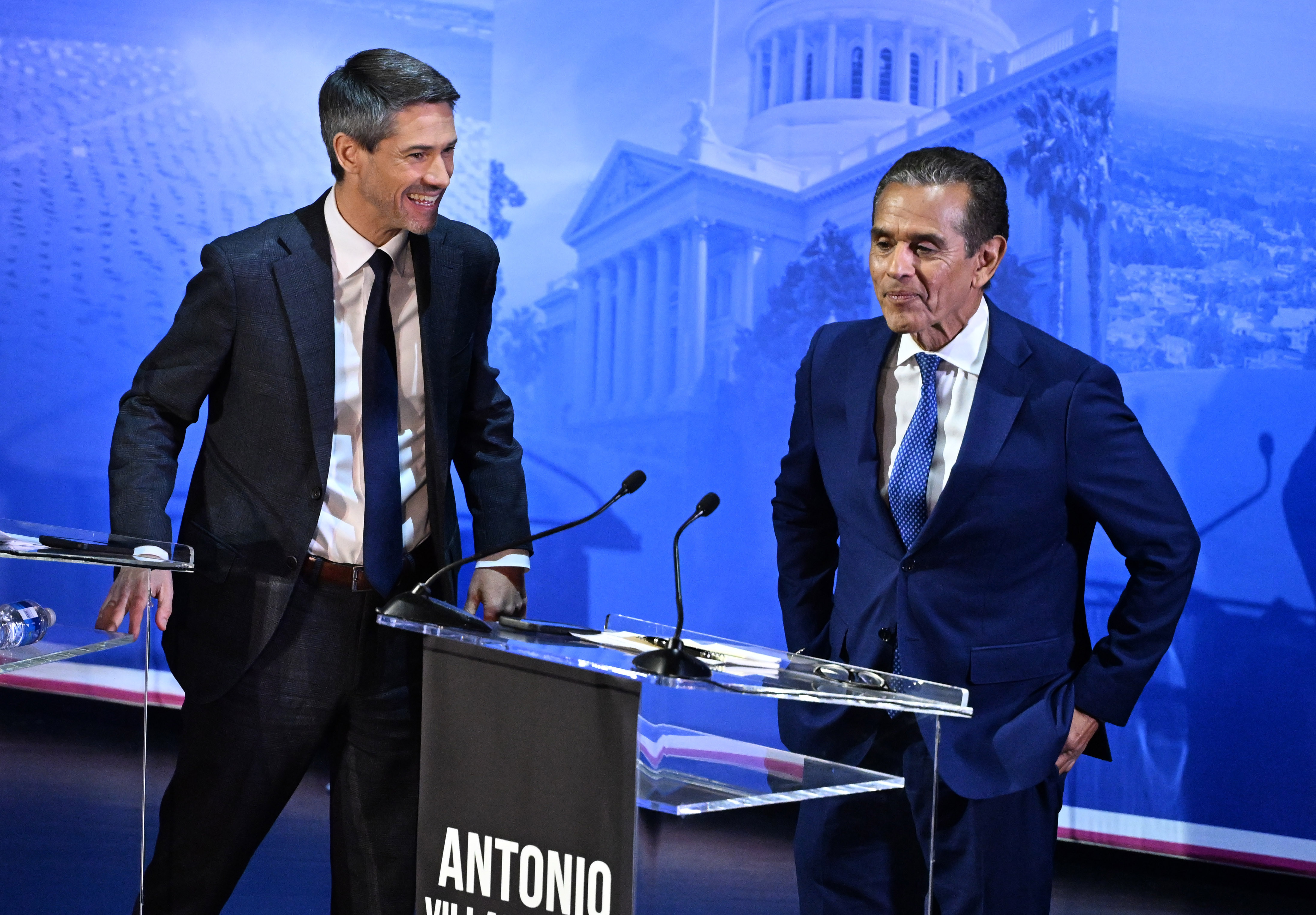 California gubernatorial candidate Antonio Villaraigosa and Matt Mahan, left, during...