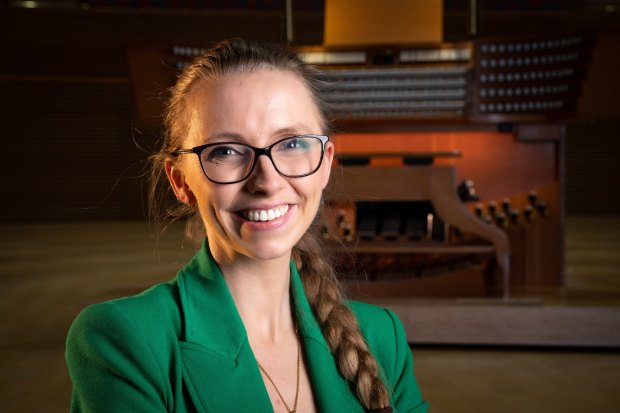 Organist Anna Lapwood at the Disney Concert Hall in Los Angeles, CA on Monday, April 27, 2026. Lapwood will showcase the hall's massive 6,134-pipe organ in a recital on May 3. (Photo by David Crane, Los Angeles Daily News/SCNG)