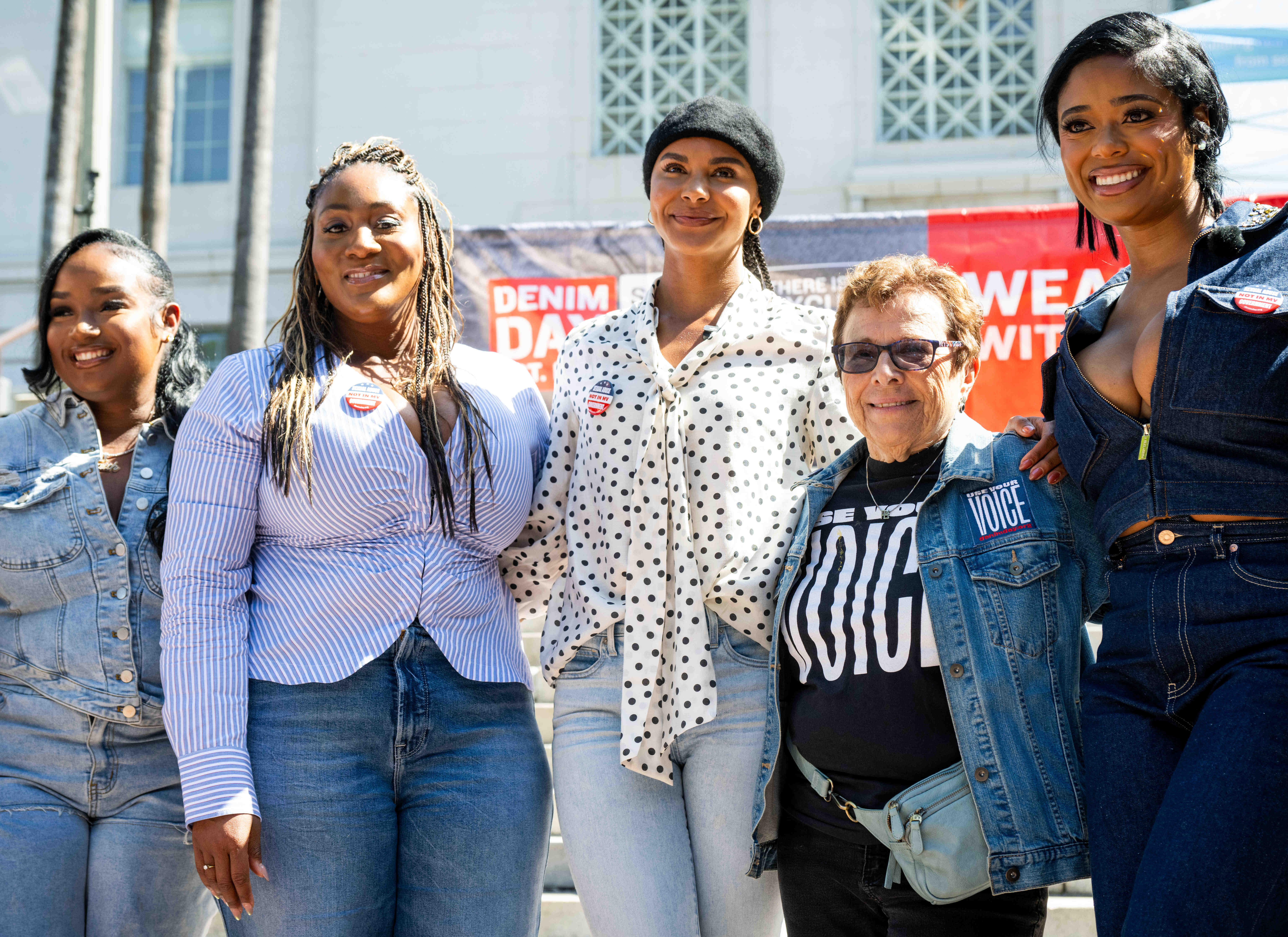 Patti Giggans, second from right, founder of Denim Day and...