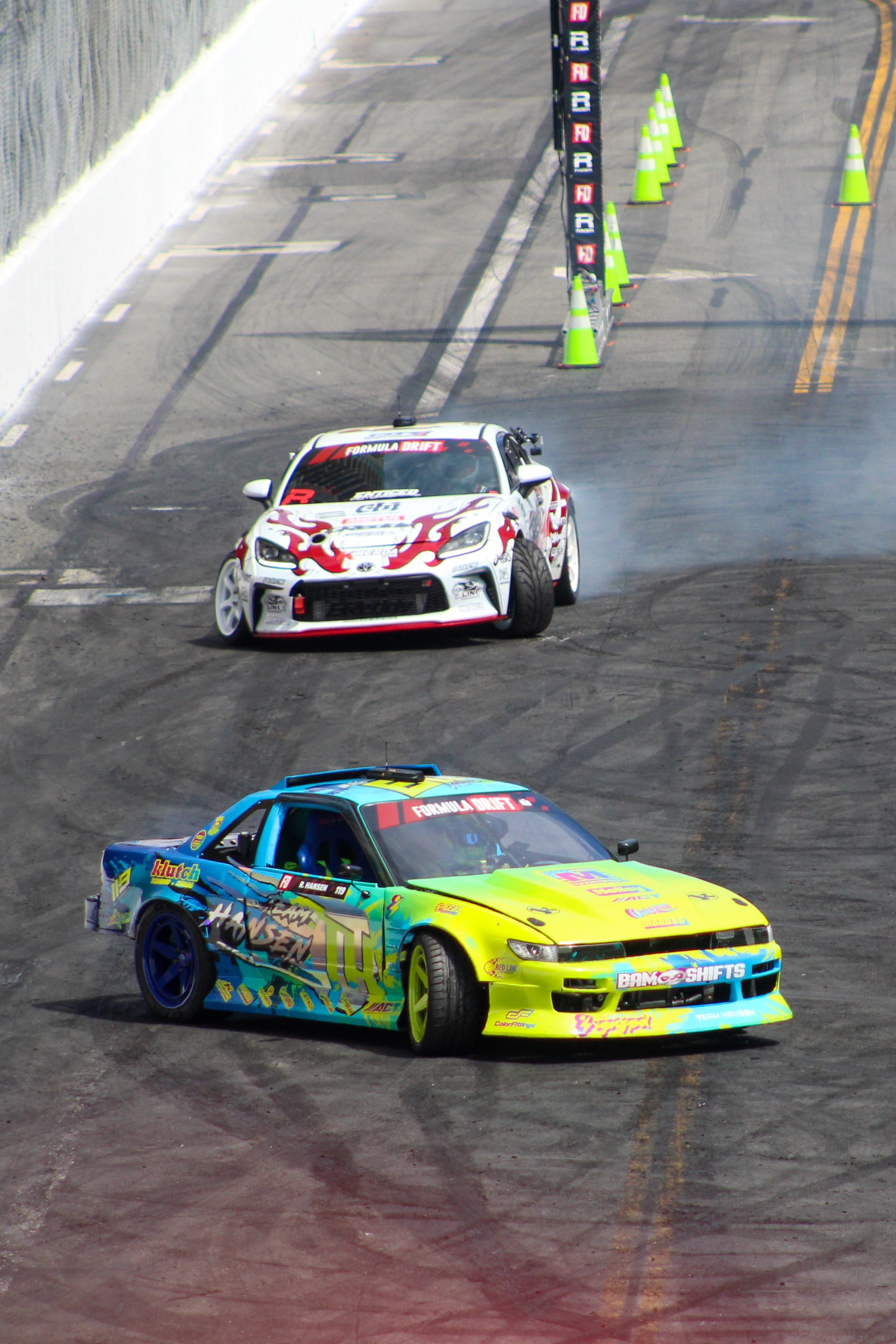 Formula DRIFT drivers show off their skills during the warm-up...