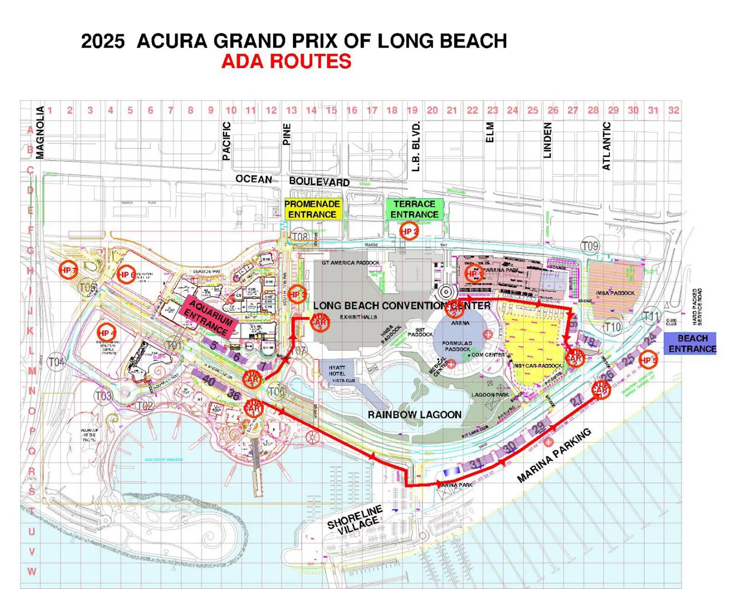 This map shows Americans with Disabilities Act routes (in red)...