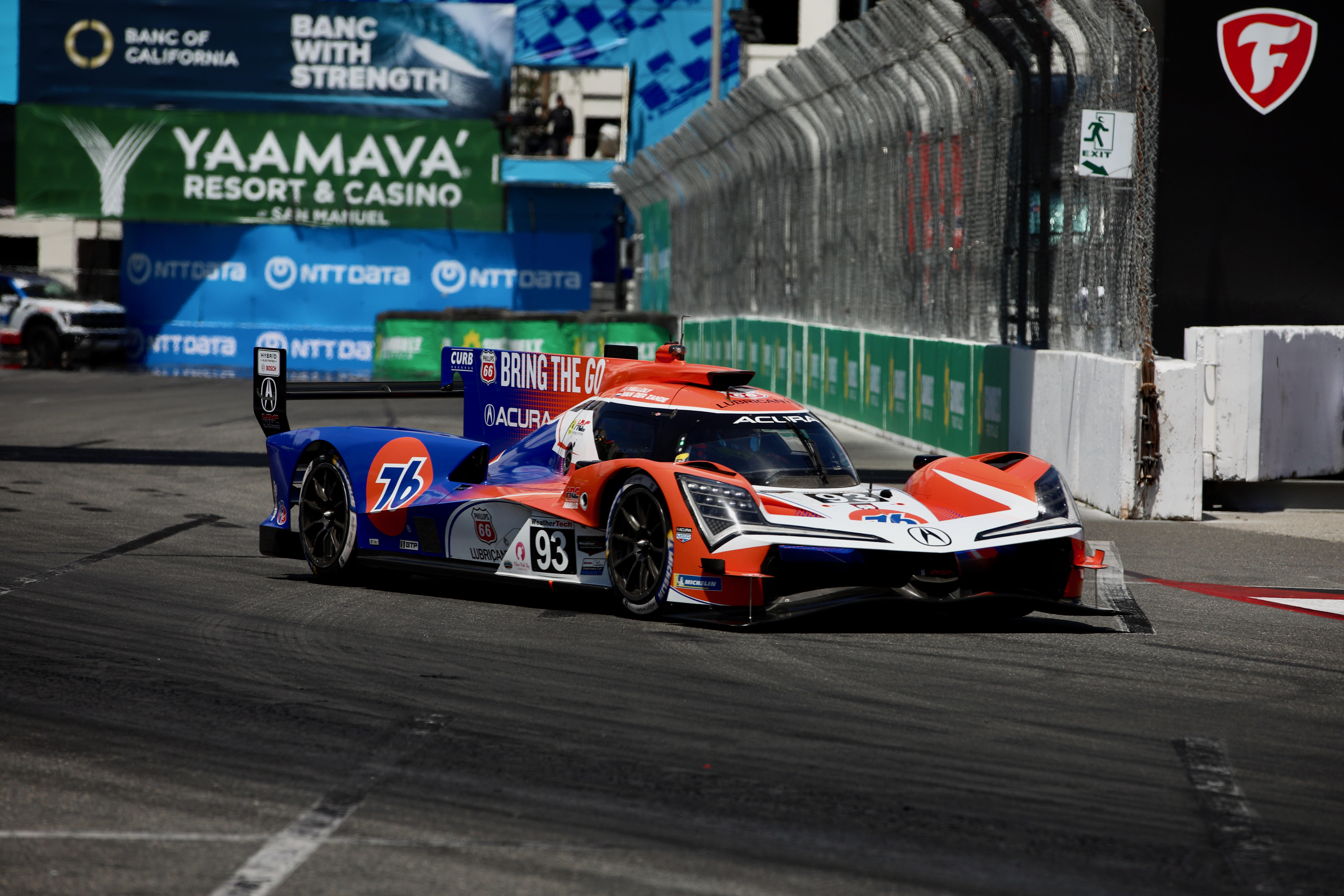 Eventual winner, the Acura Meyer Shank Racing team #93 heads...