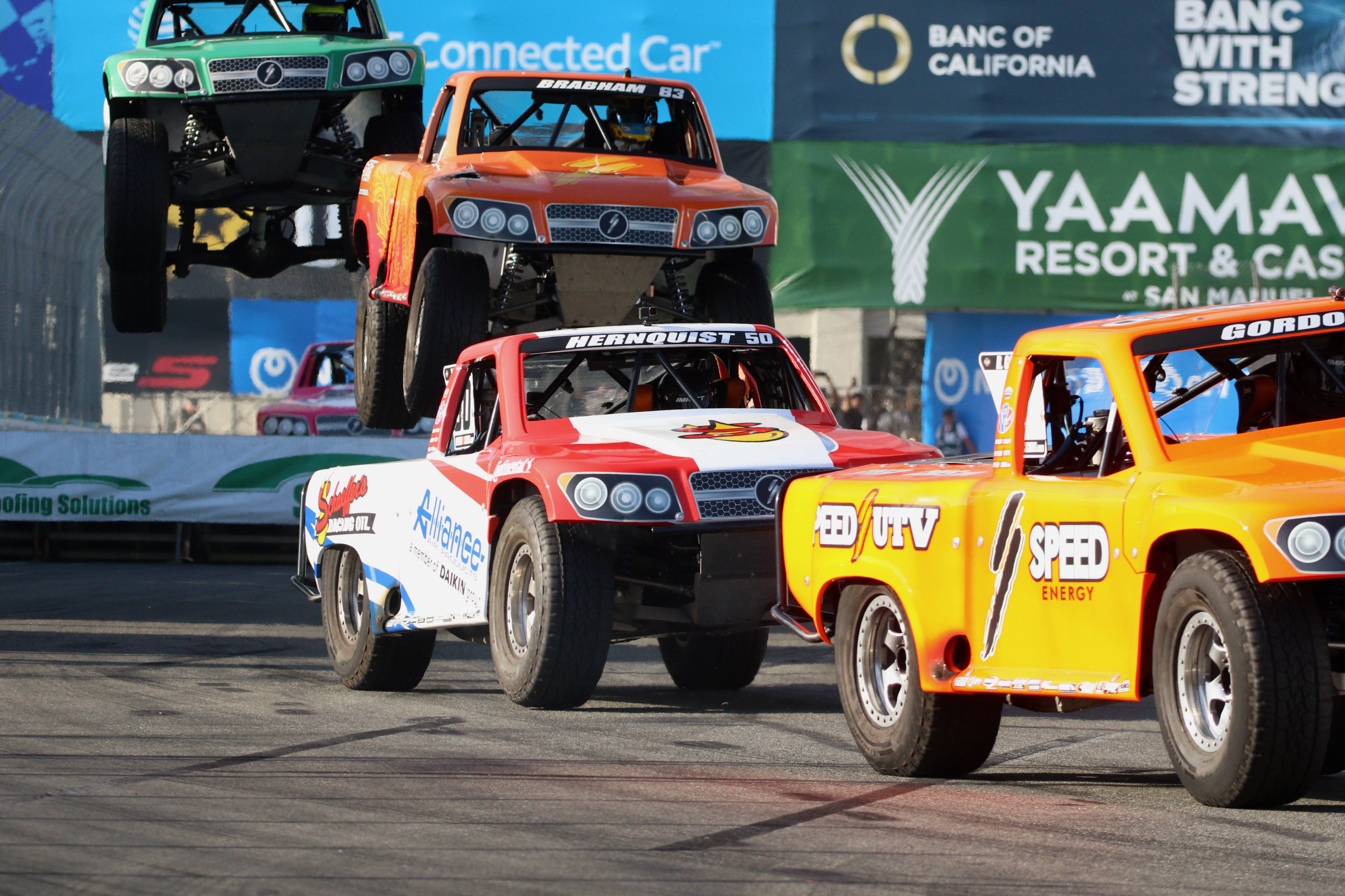 Stadium Super Trucks compete during the 51st Grand Prix of...