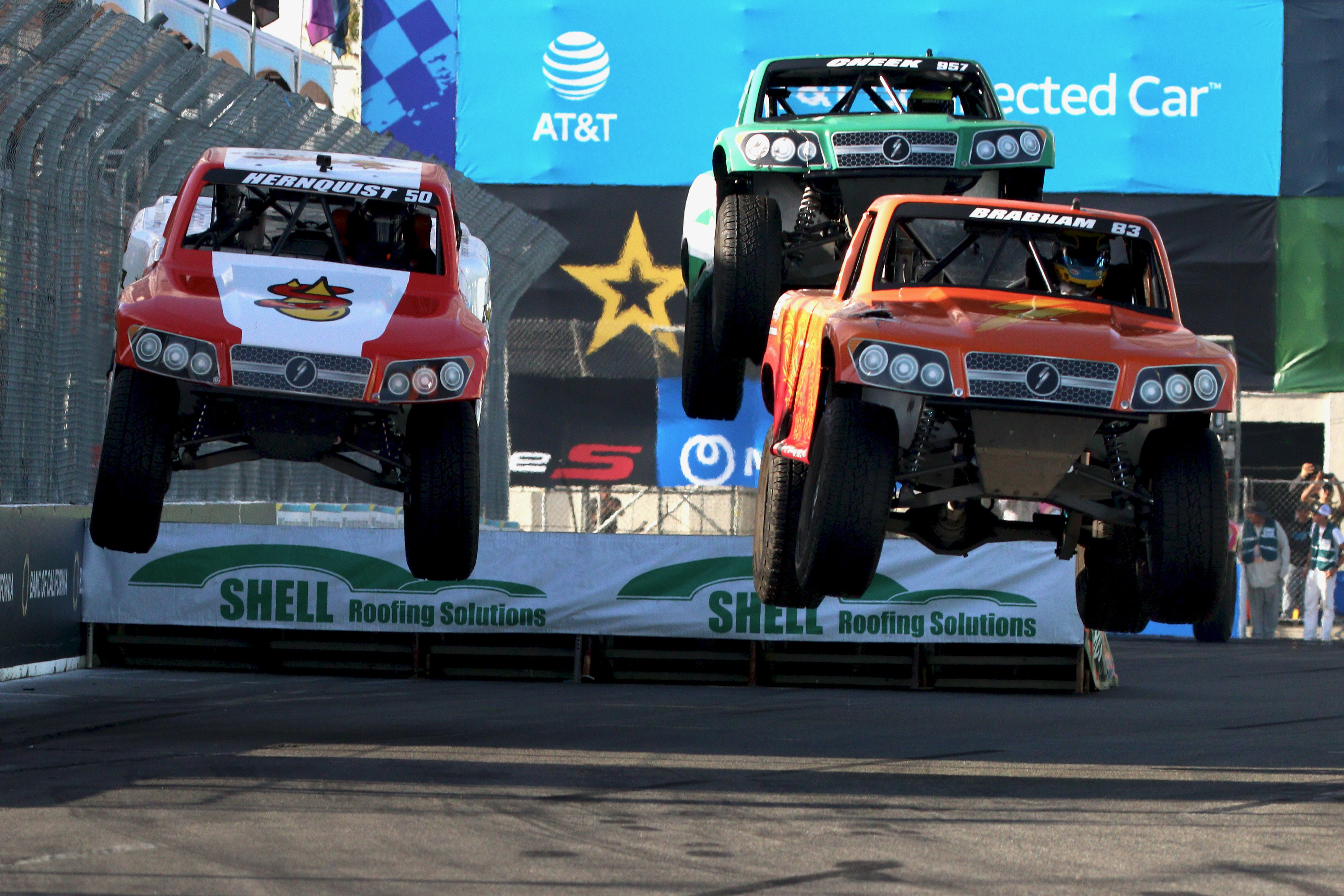 Stadium Super Trucks compete in the first of two races...