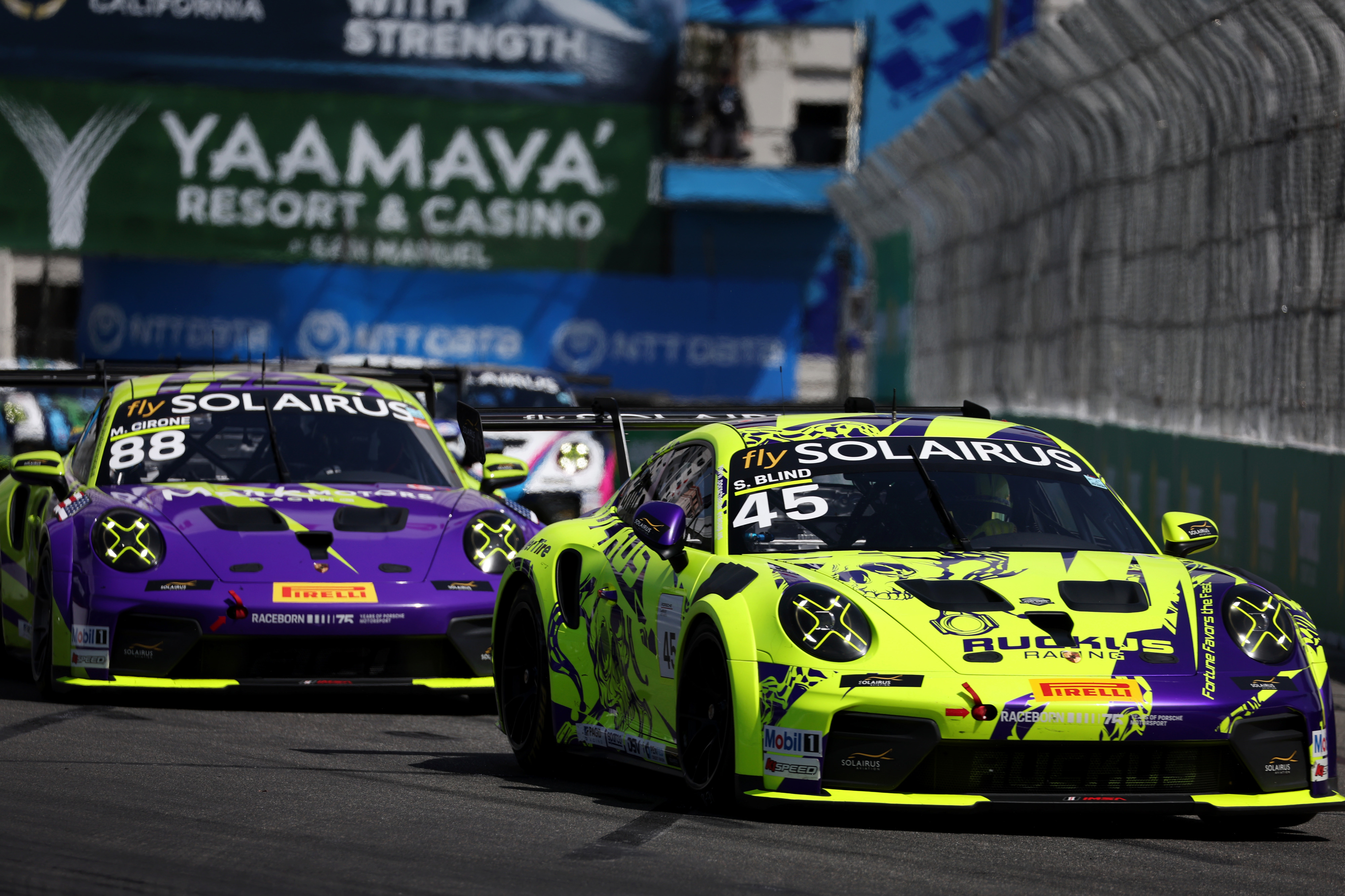Porsche Carrera Cup North America driver Scott Blin (45) leads...