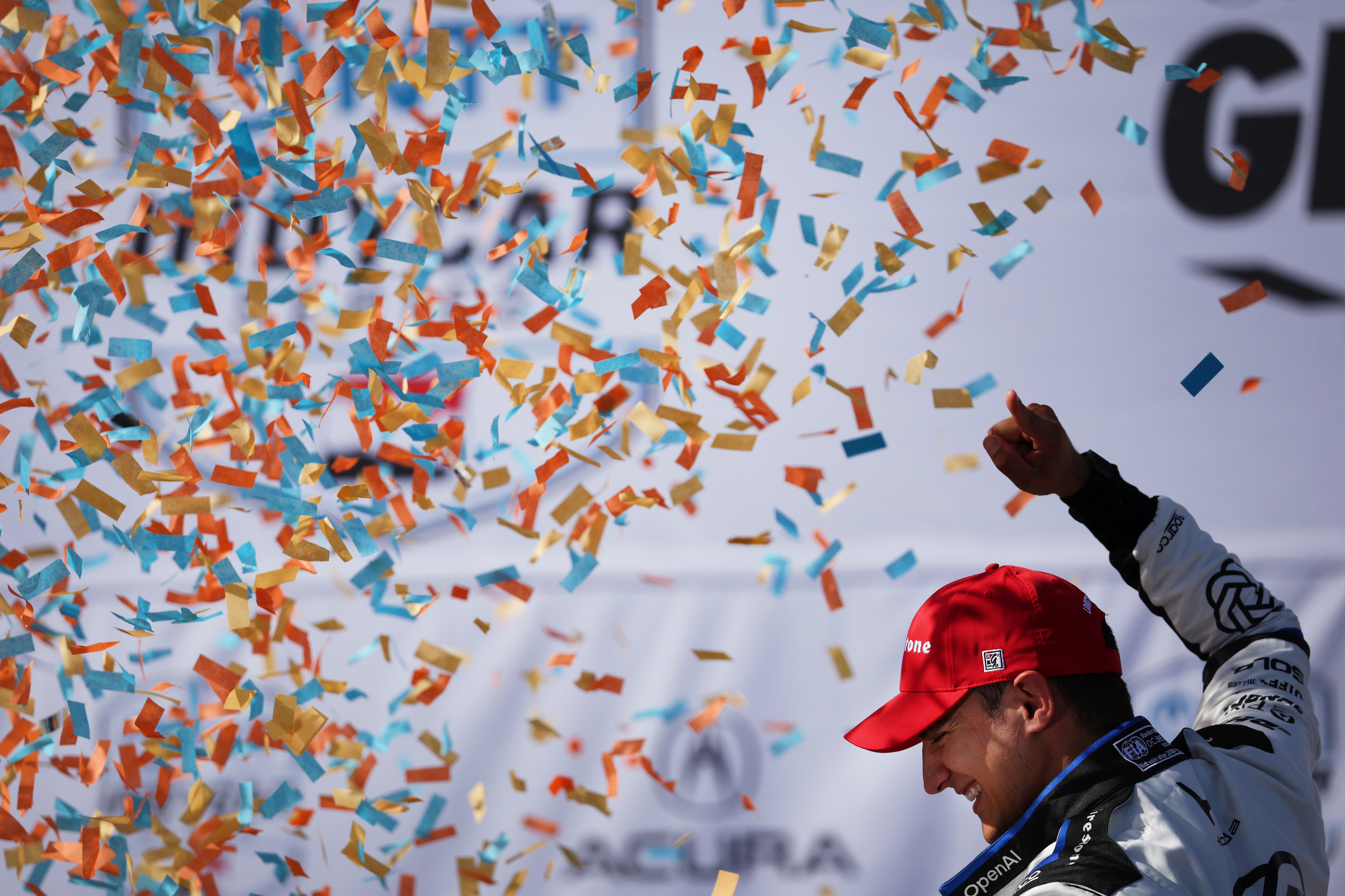 Indycar driver Alex Palou celebrates after winning the 51st Grand...