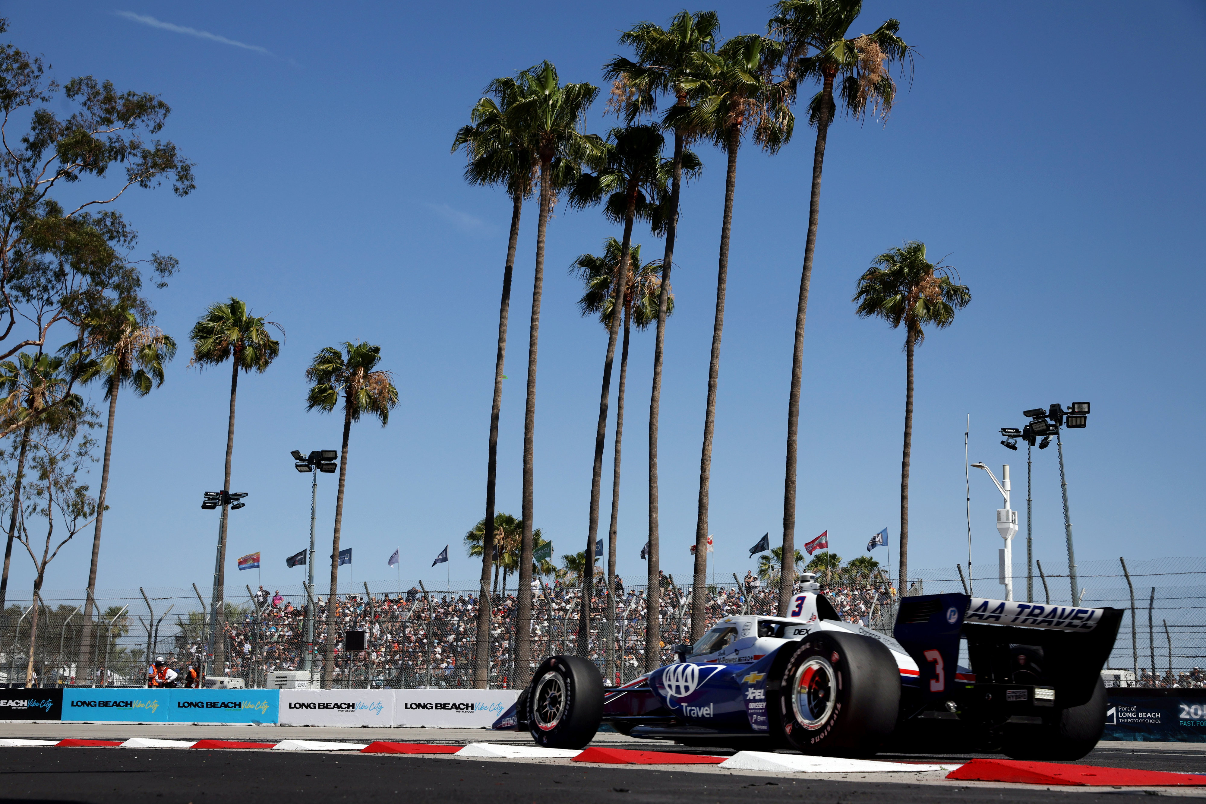 Indycar driver Scott McLaughlin heads towards turn 11 during the...