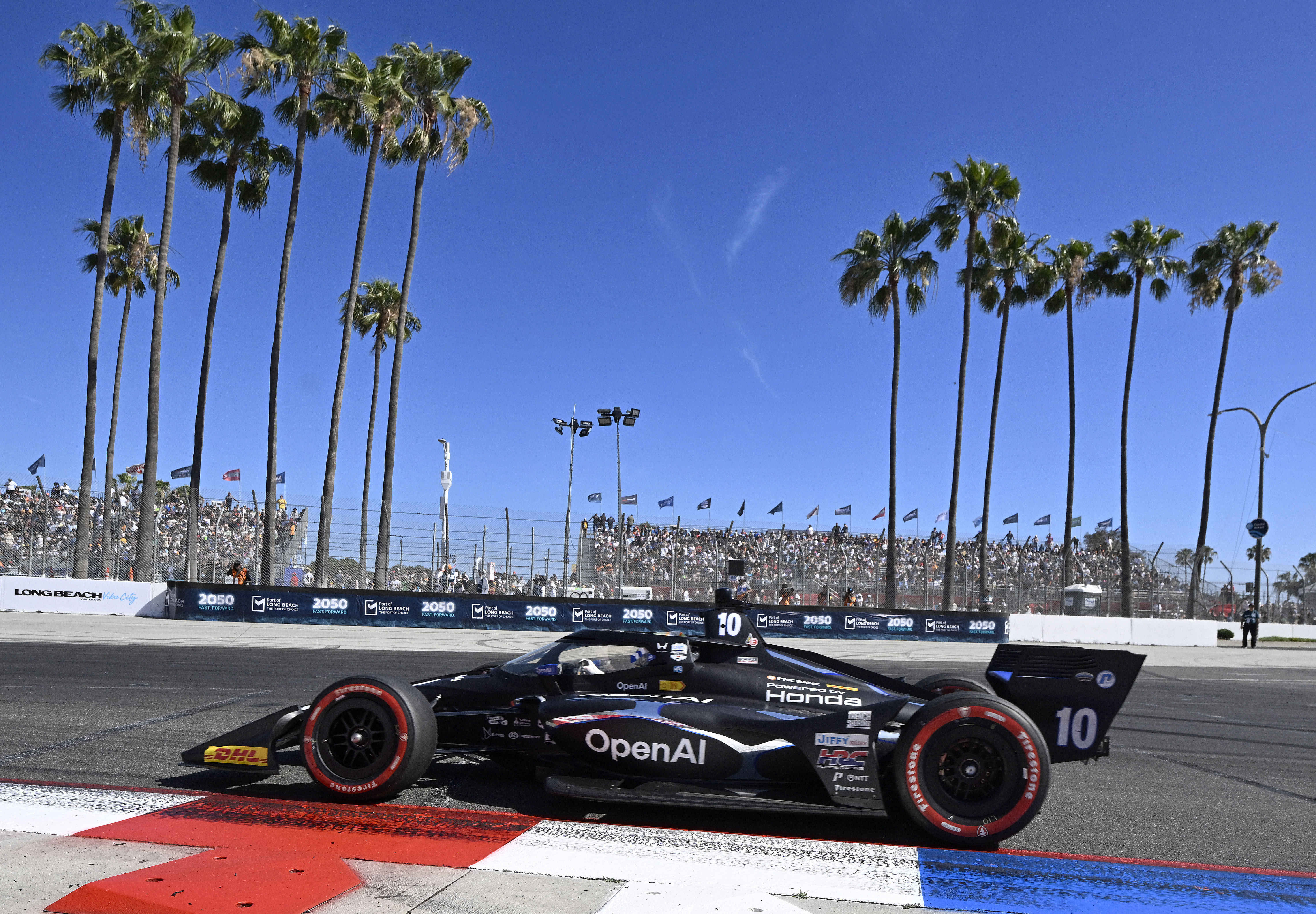 Indycar driver Alex Palou races towards the hairpin during the...