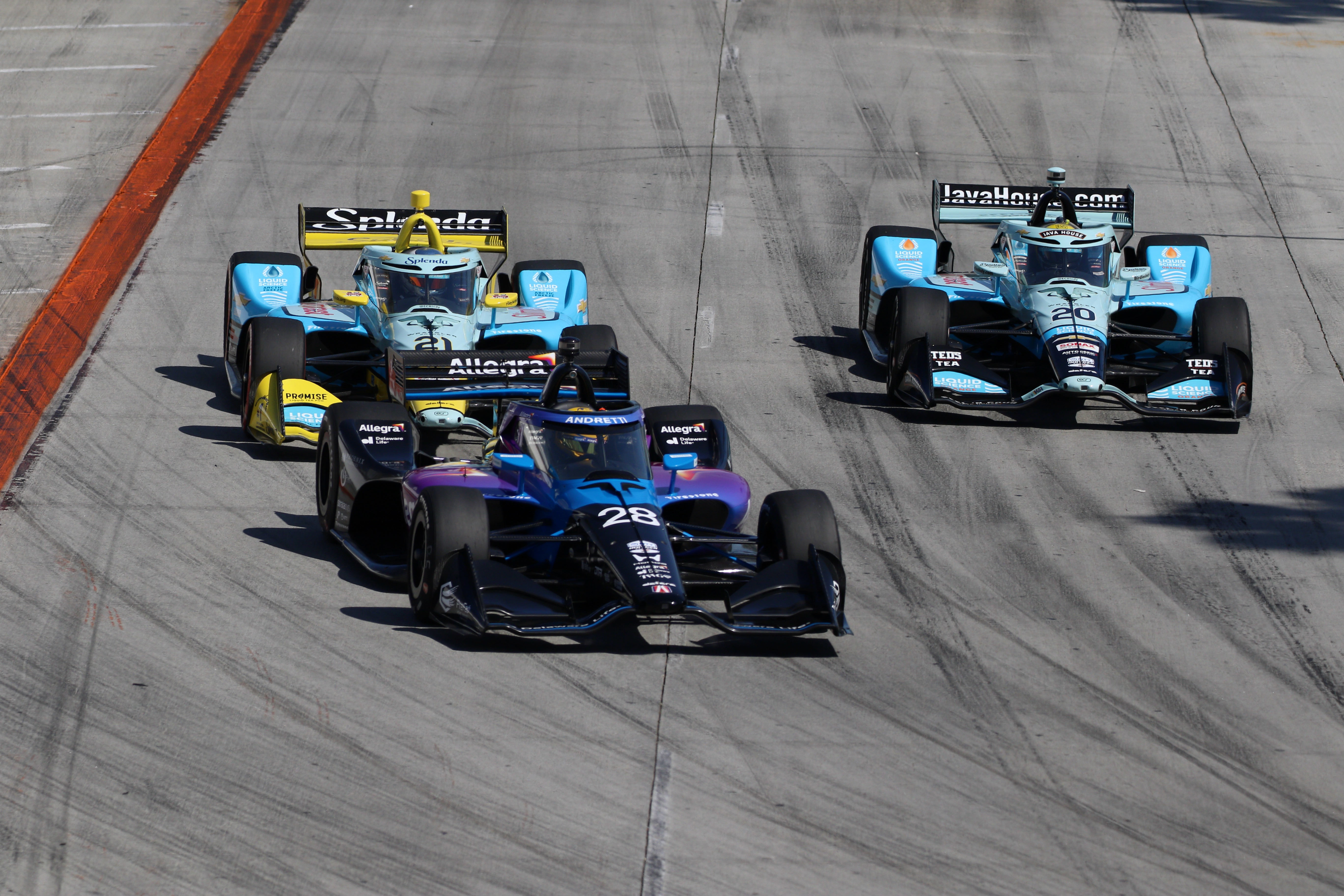 Marcus Ericsson (#28), Christian Rasmussen (#21) and Alexander Rossi (#20)...