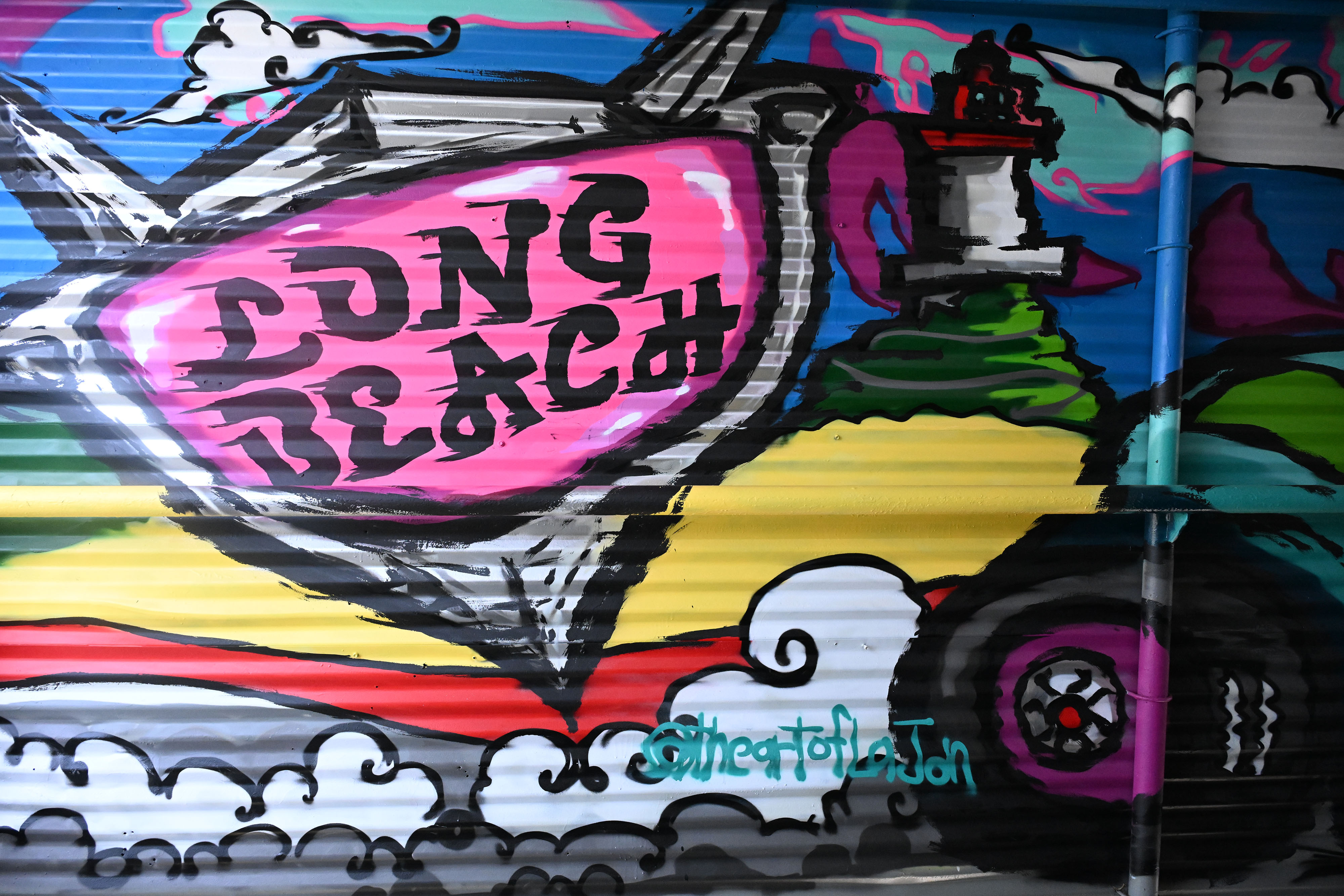 Artist, LaJon Millerâs mural that includes the name Long Beach,...