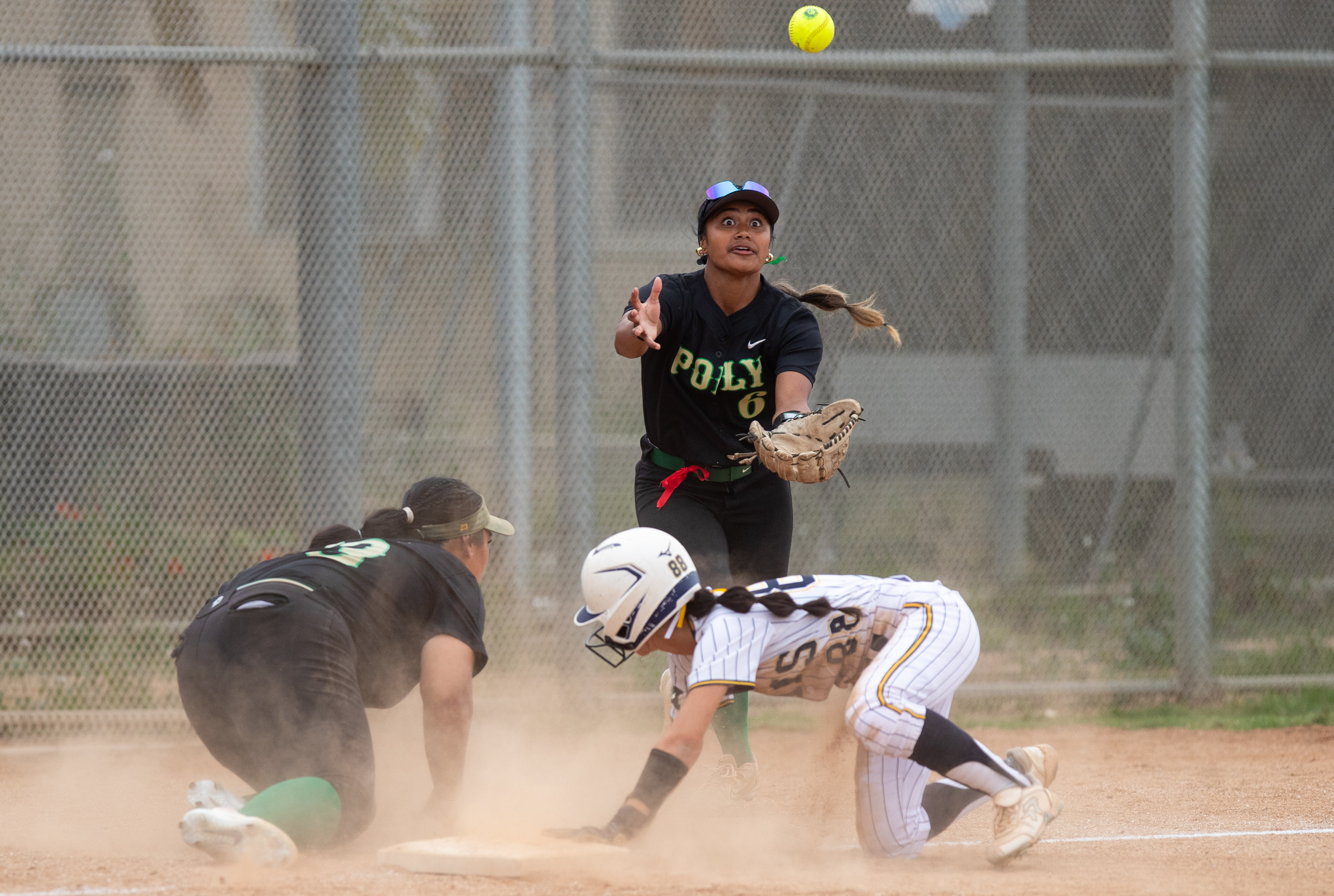 Long Beach Polyâs Alayna Veavealagi, attempts to grab a loose...