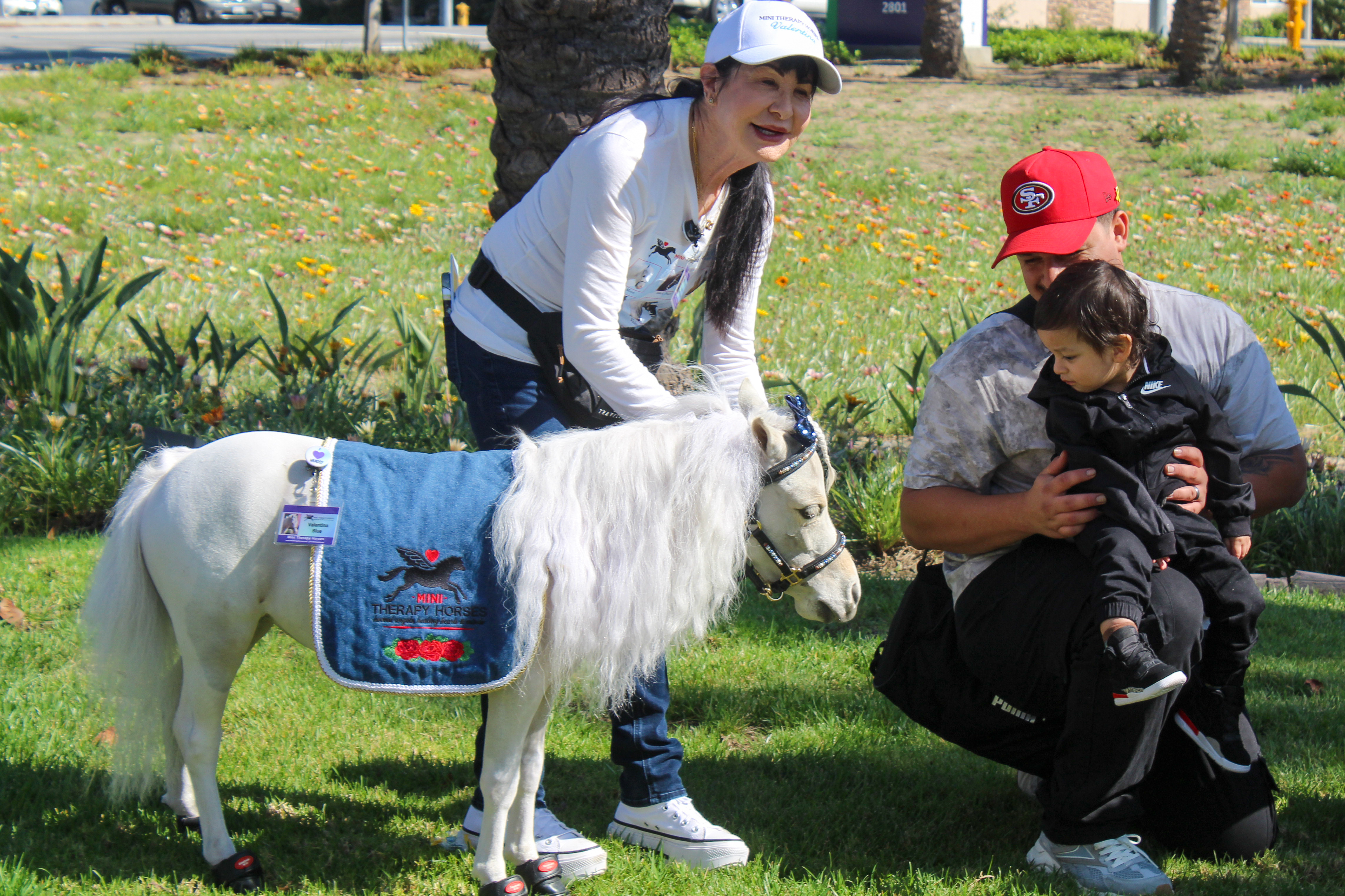 Children and families interacted with mini therapy horses at Miller...