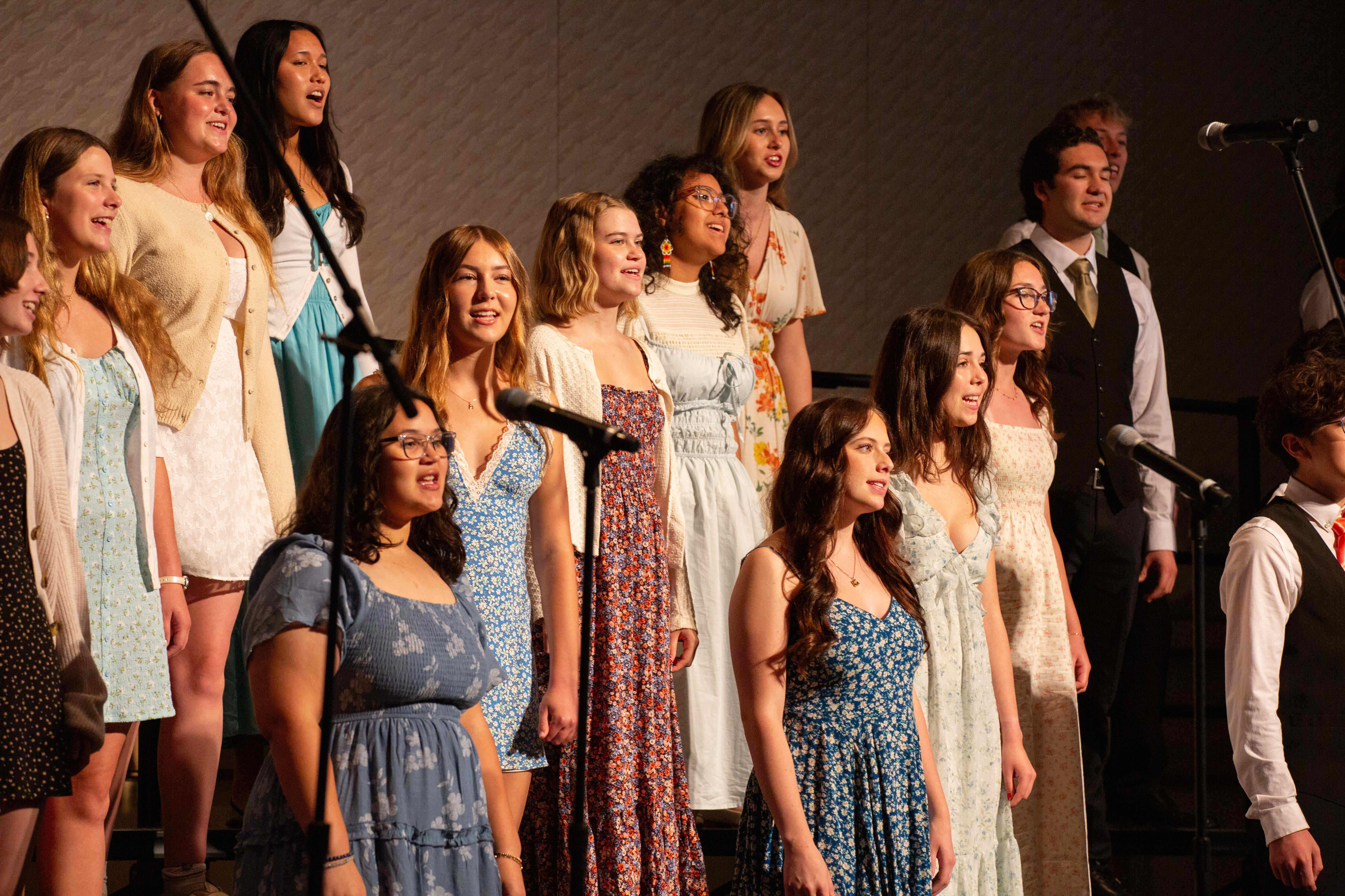 Members of the Millikan High School Chamber Choir sing various...