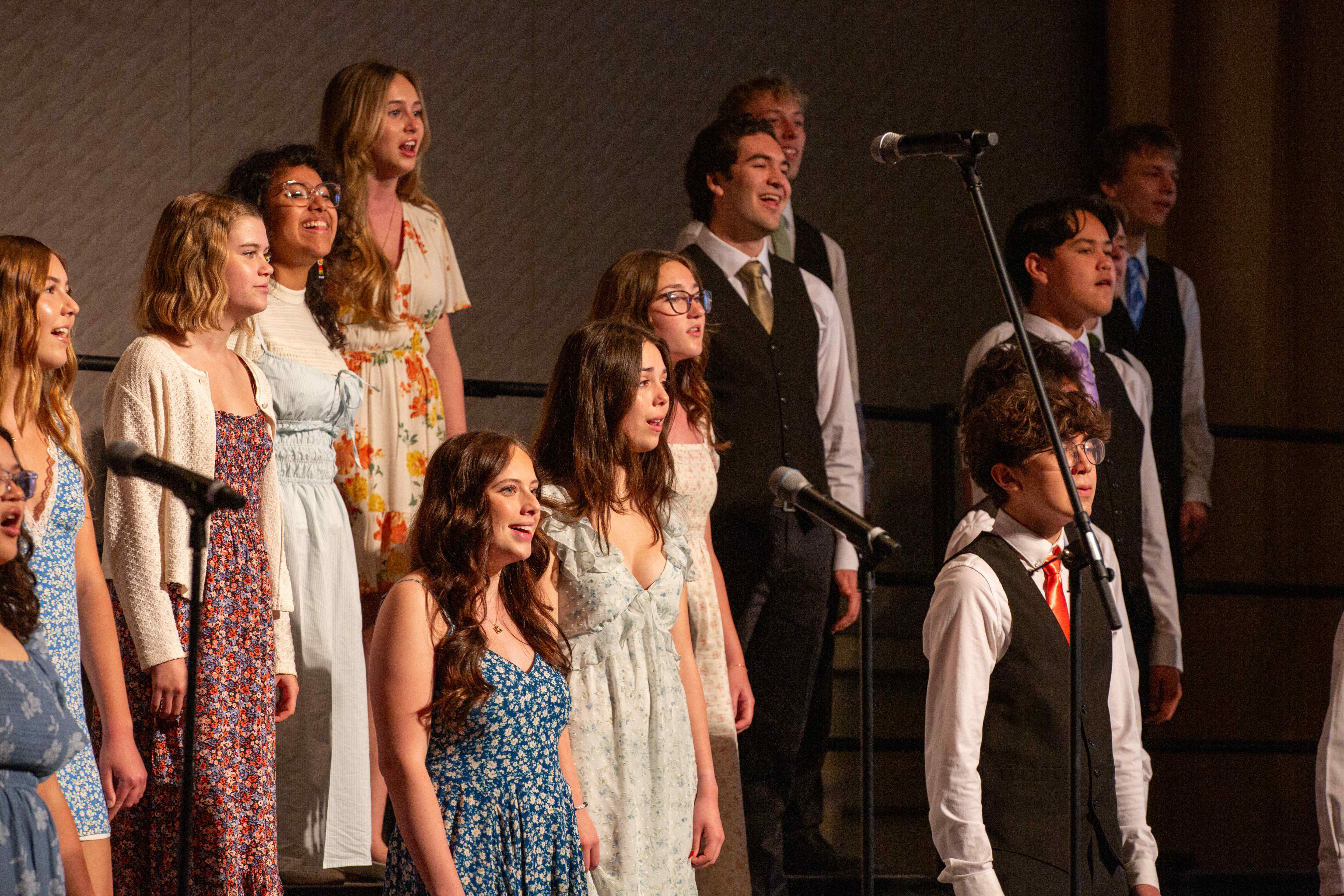 Members of the Millikan High School Chamber Choir sing various...