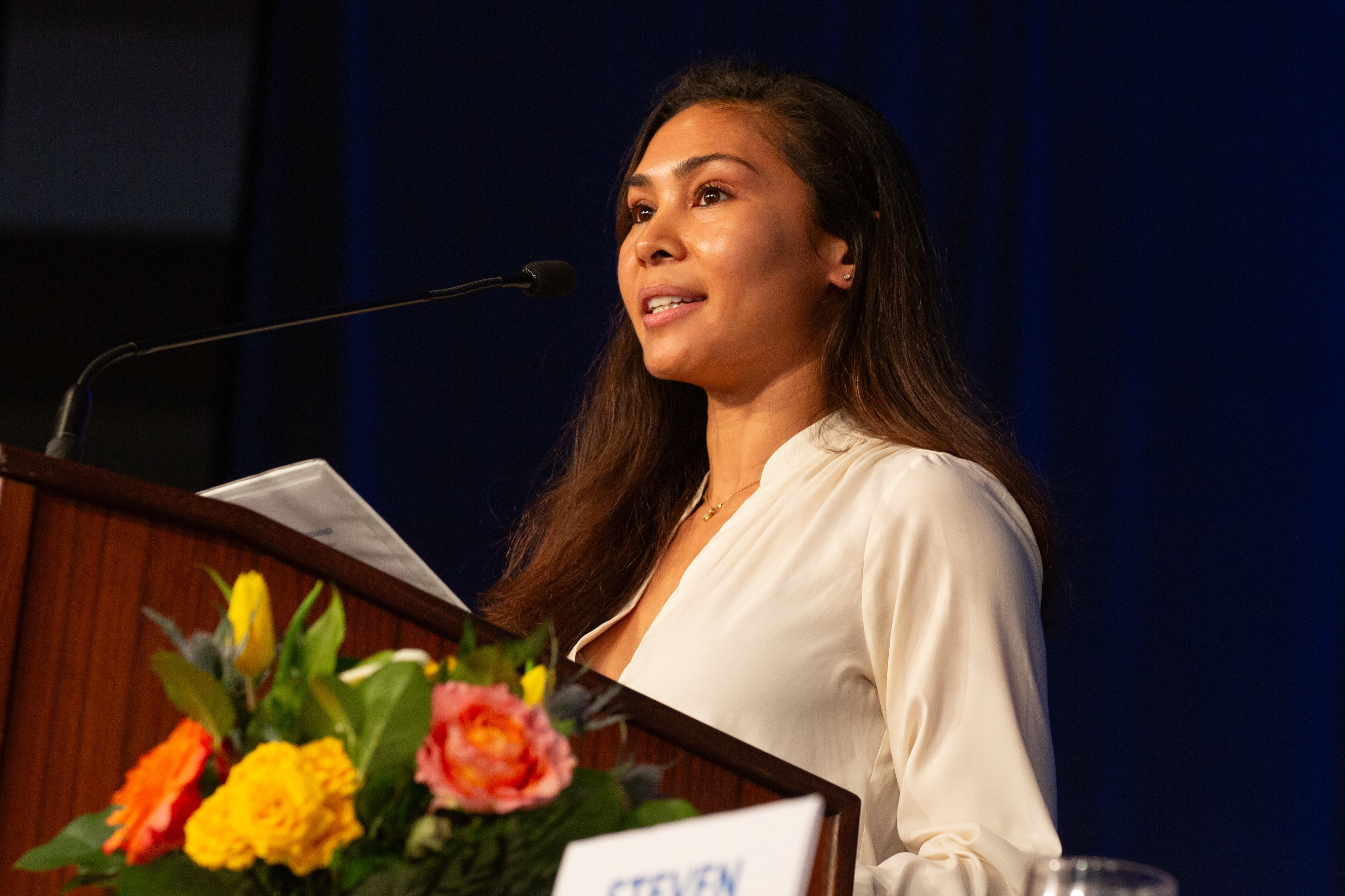 Theresa Cornwell reads out a scripture during the YMCA’s 58th...