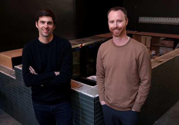 Two Pitchers Brewing Company co-owners Tommy Hester and Wilson Barr, from right, at their new location on Noriega Street in San Francisco, Calif., on Tuesday, Feb. 3, 2026. Their original location is on Webster Street in downtown Oakland. (Jane Tyska/Bay Area News Group)