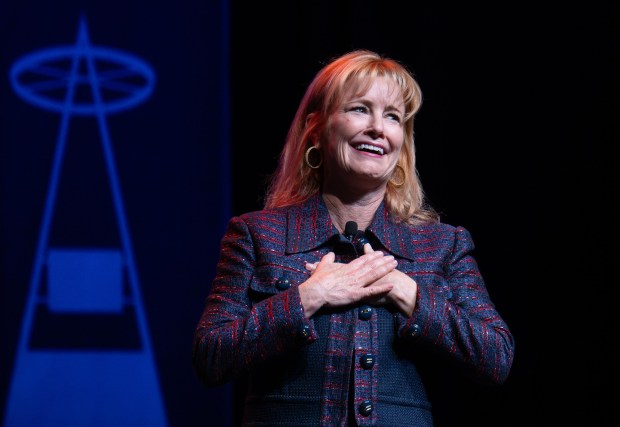Anaheim Mayor Ashleigh Aitken gives an upbeat State of the City address on Tuesday, April 29, 2025 in Anaheim. (Photo by Mindy Schauer, Orange County Register/SCNG)