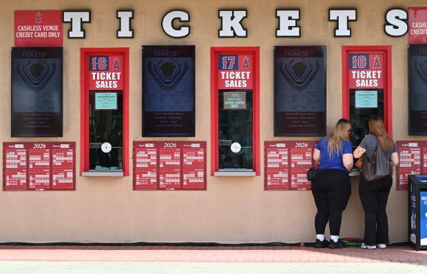 Visitors to Angel Stadium buy tickets for Angels Baseball in Anaheim, CA, on Thursday, April 2, 2026. (Photo by Jeff Gritchen, Orange County Register/SCNG)