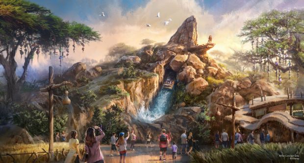 Concept art of the Pride Rock water ride in the Lion King themed land under construction in the Disney Adventure World theme park at the Disneyland Paris resort in France. (Courtesy of Disney)