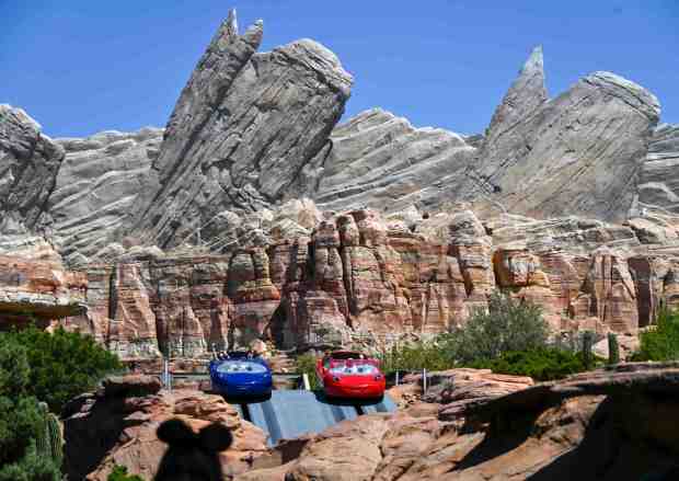 Cadillac Range serves as a backdrop for Radiator Springs Racers at Cars Land inside California Adventure at the Disneyland Resort in Anaheim, CA, in 2024. (Photo by Jeff Gritchen, Orange County Register/SCNG)