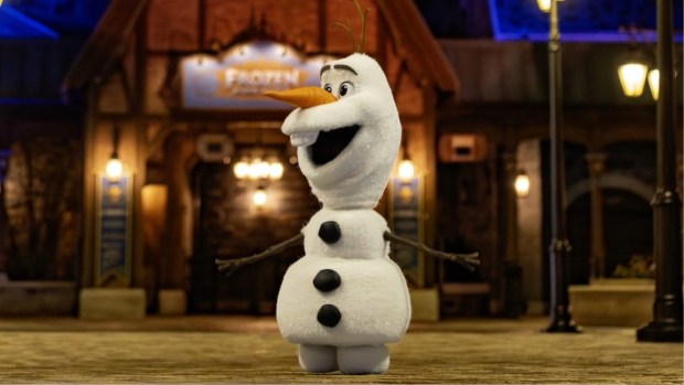 The walking and talking Olaf robotic figure in the new World of Frozen themed land at Disney Adventure World in France. (Courtesy of Disney)