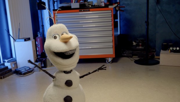 Walt Disney Imagineering conducts play tests with the walking and talking Olaf robotic figure. (Courtesy of Walt Disney Imagineering)