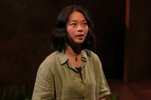 Kallie Phang plays Annie, a high school student who is targeted with hate speech by a stranger in "The Messenger," playing through April 19 at Chance Theater in Anaheim. (Photo by Doug Catiller)