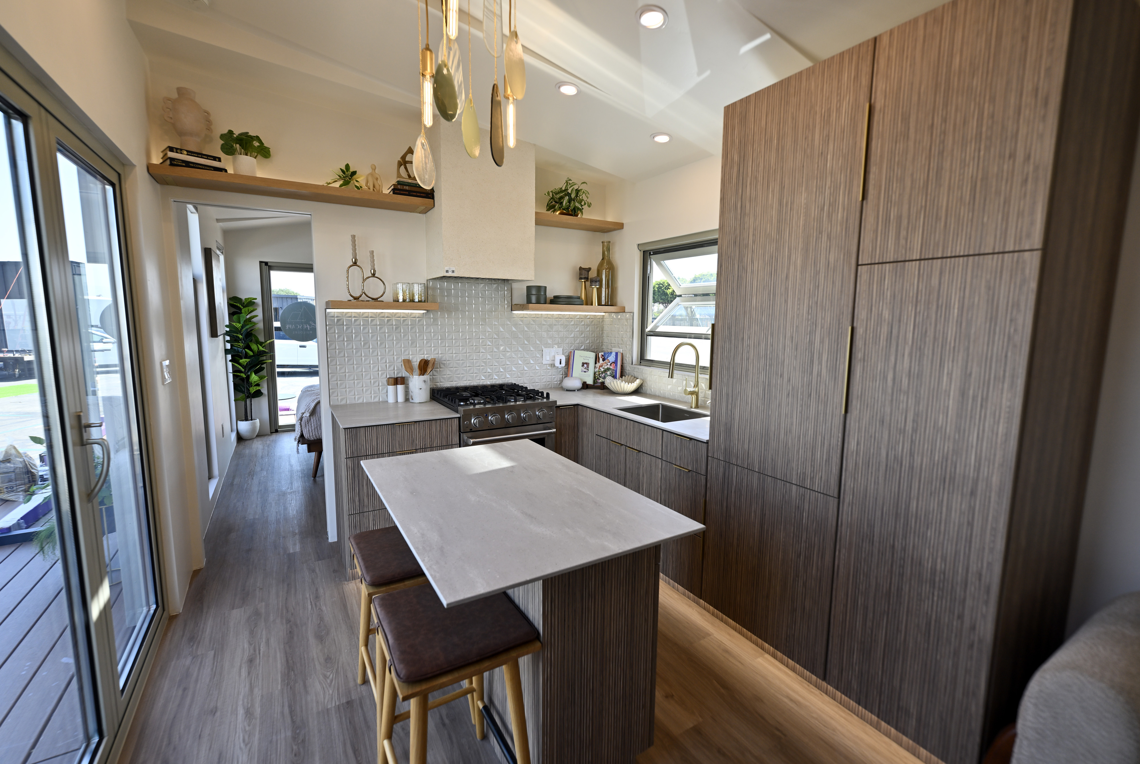 The kitchen ares of a Lifescape tiny home at TinyFest...