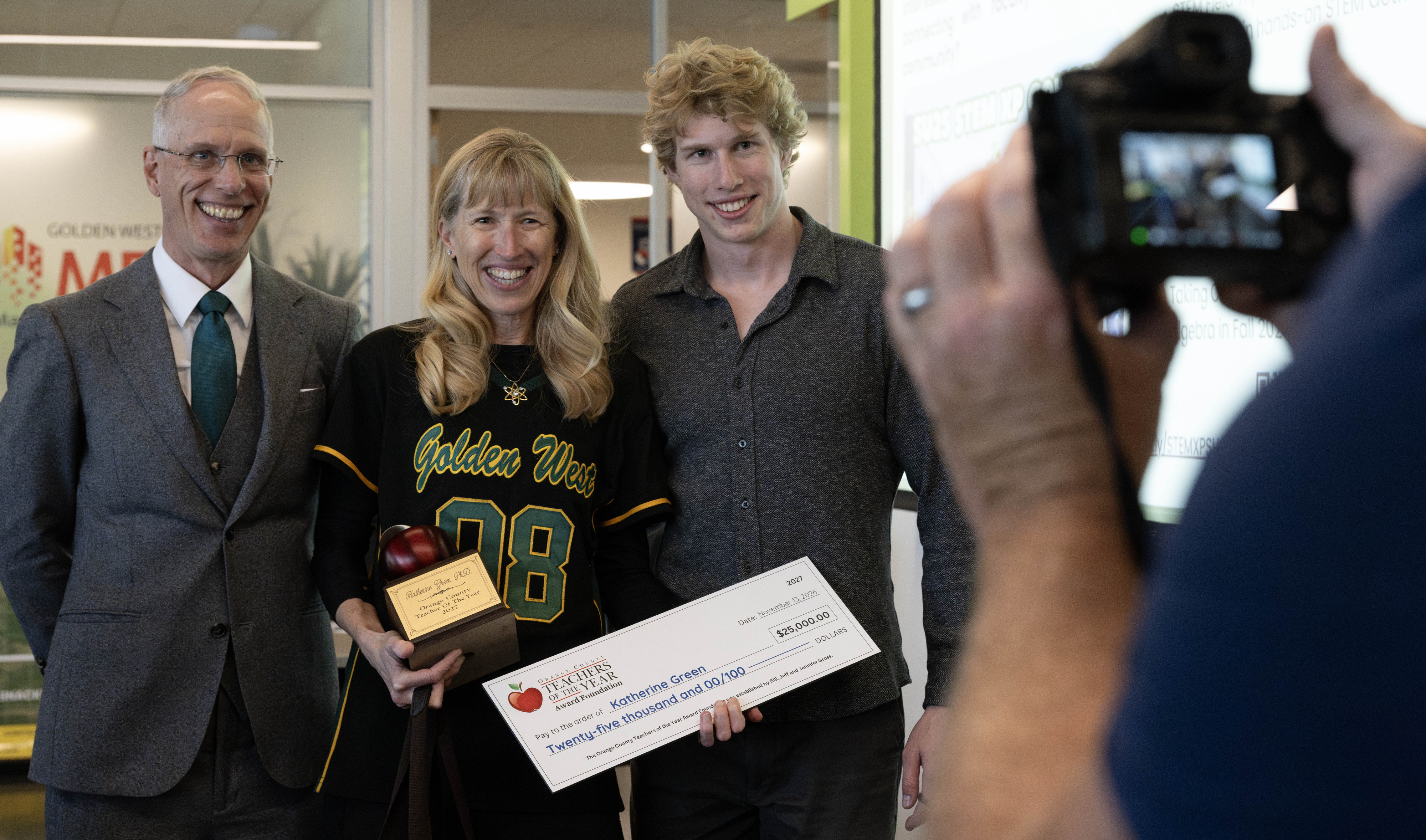 Golden West College chemistry professor, Kate Green, center, is photographed...