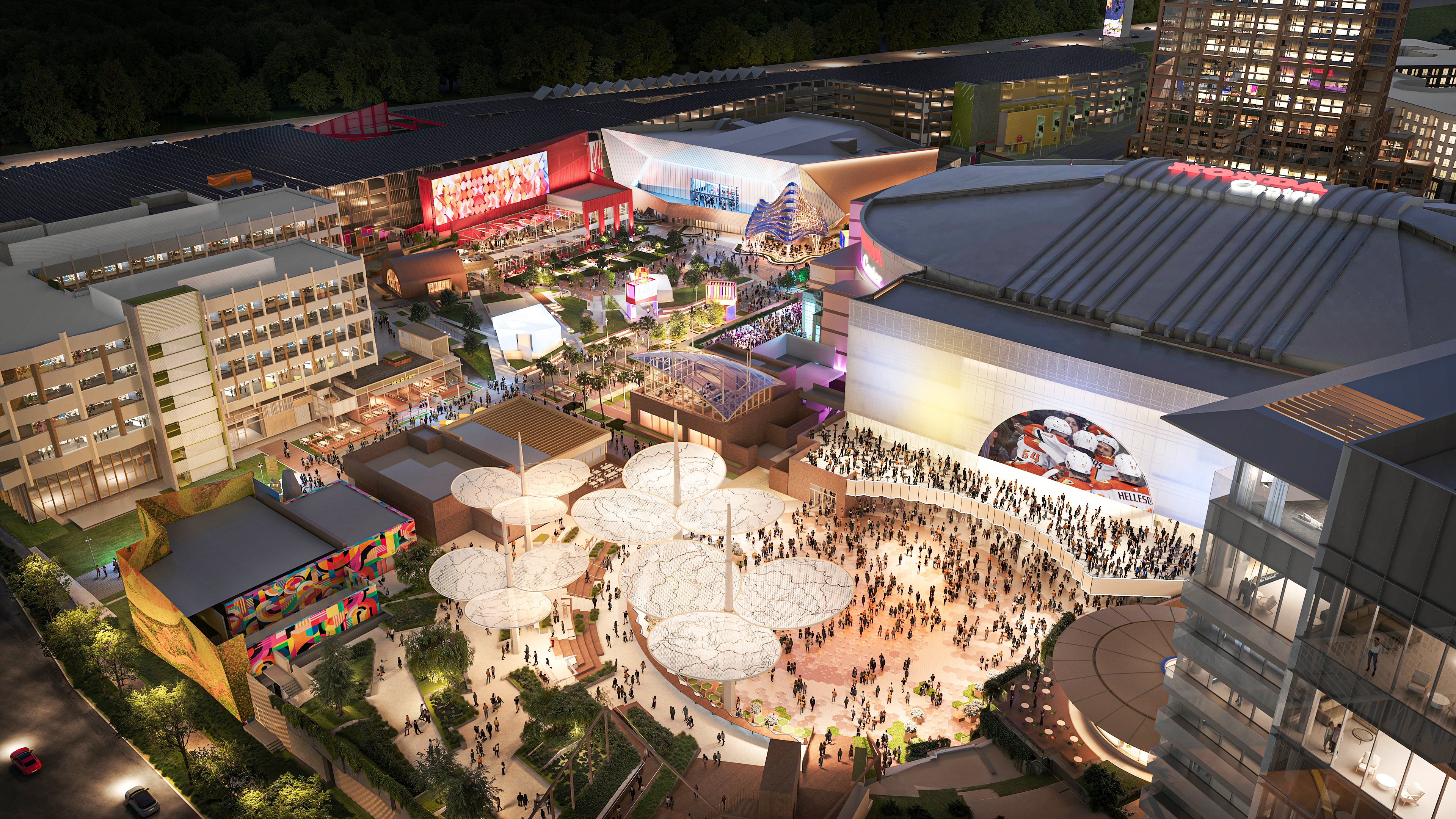 An aerial rendering of the OCVIBE district.