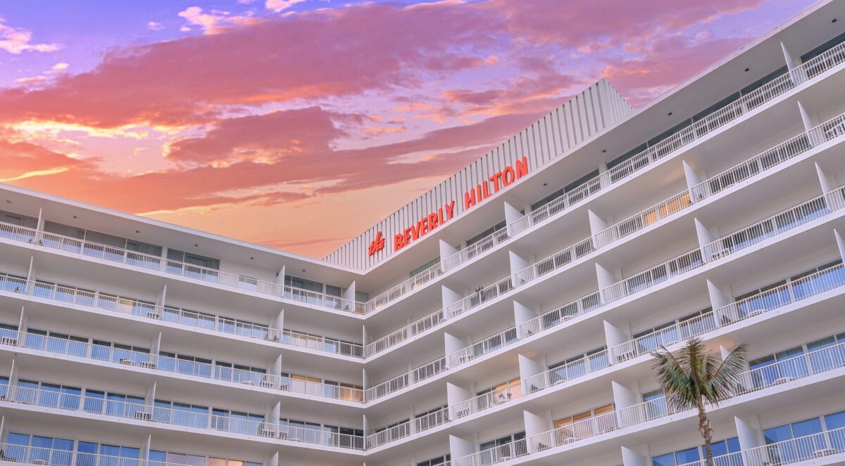 The Beverly Hilton at sunset
