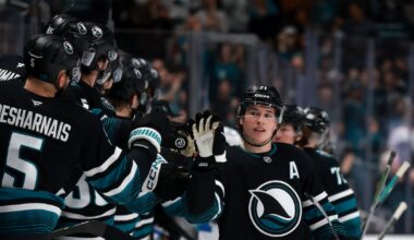 Macklin Celebrini reaches 100-point plateau as teenager; San Jose Sharks beat St. Louis Blues with late goal