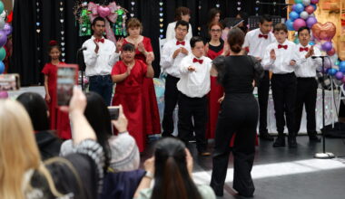 Student performers take the stage during the 2025 Orange County Arts and Disability Festival at MainPlace Mall in Santa Ana, themed “Art from the Heart.”