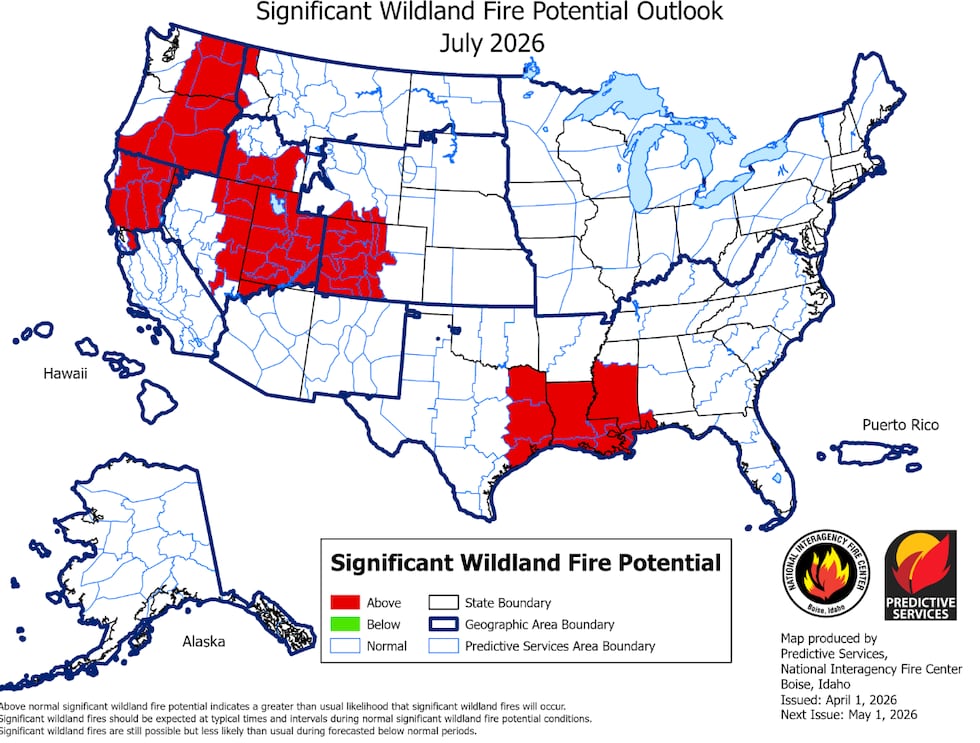 In July, California and Nevada are at a heightened risk, the predictive report said.