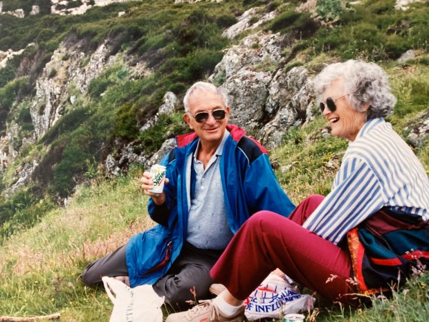 Tom and Betty Haver during a hike while on a trip to Wales in 1996. (Courtesy of Nancy Haver)