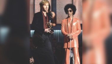 LOS ANGELES, CA - FEBRUARY 08: Musician Beck (L) accepts Album of the Year for