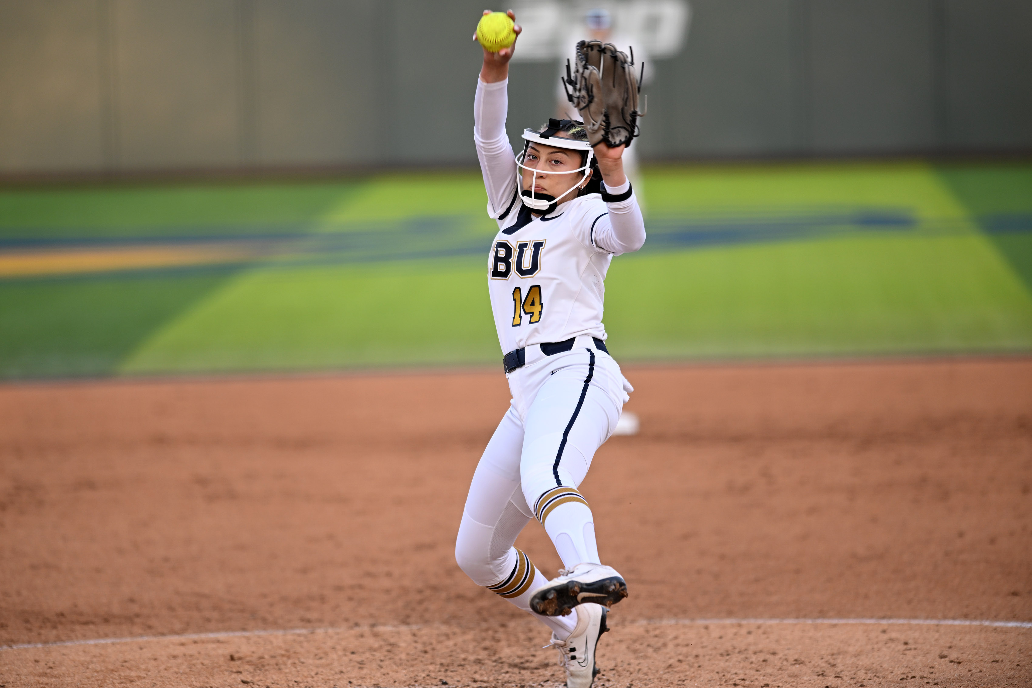 California Baptist University’s Miranda De Nava pitches against UC Riverside...