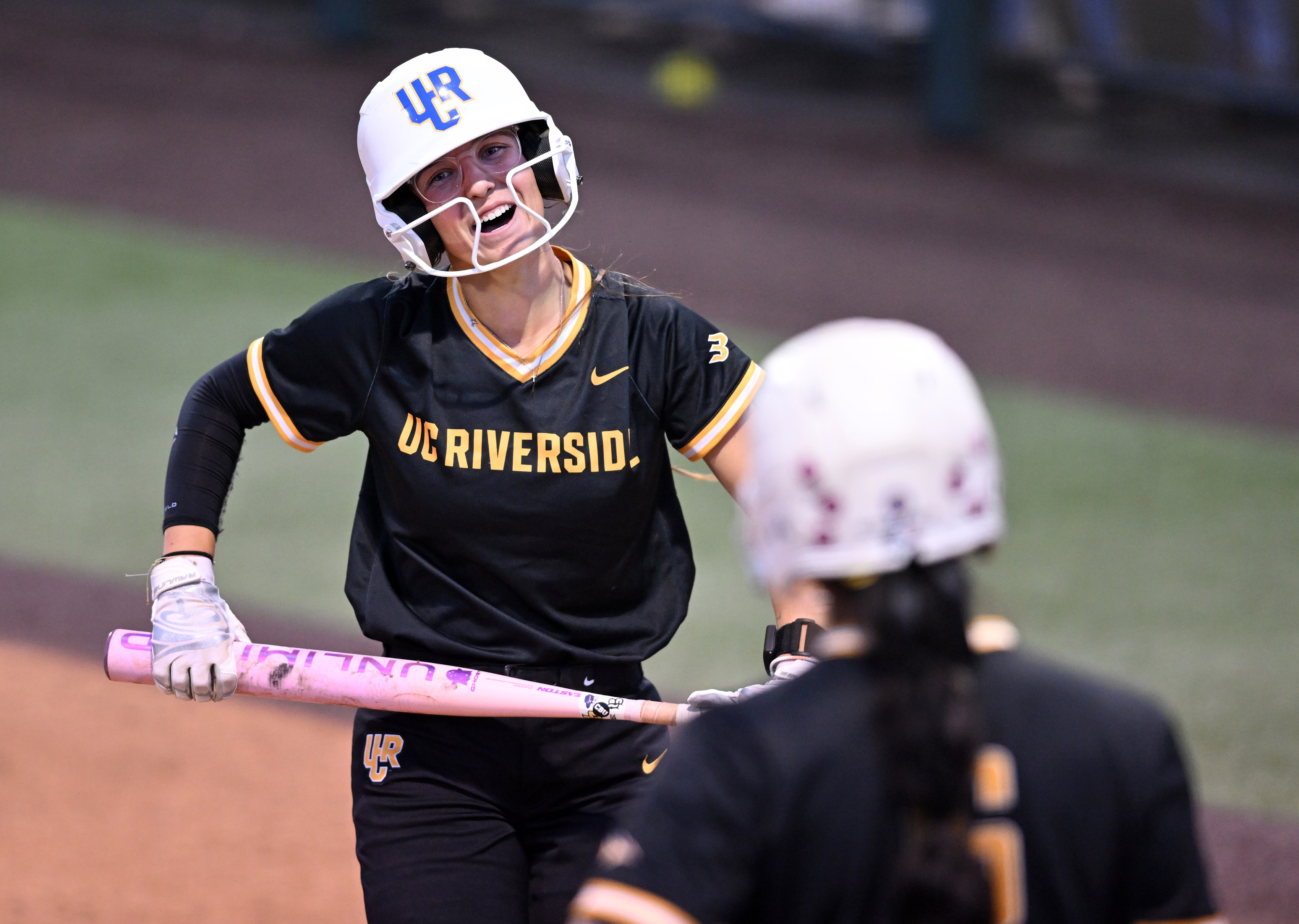 UC Riverside’s Aubrey Marx celebrates after scoring against California Baptist...