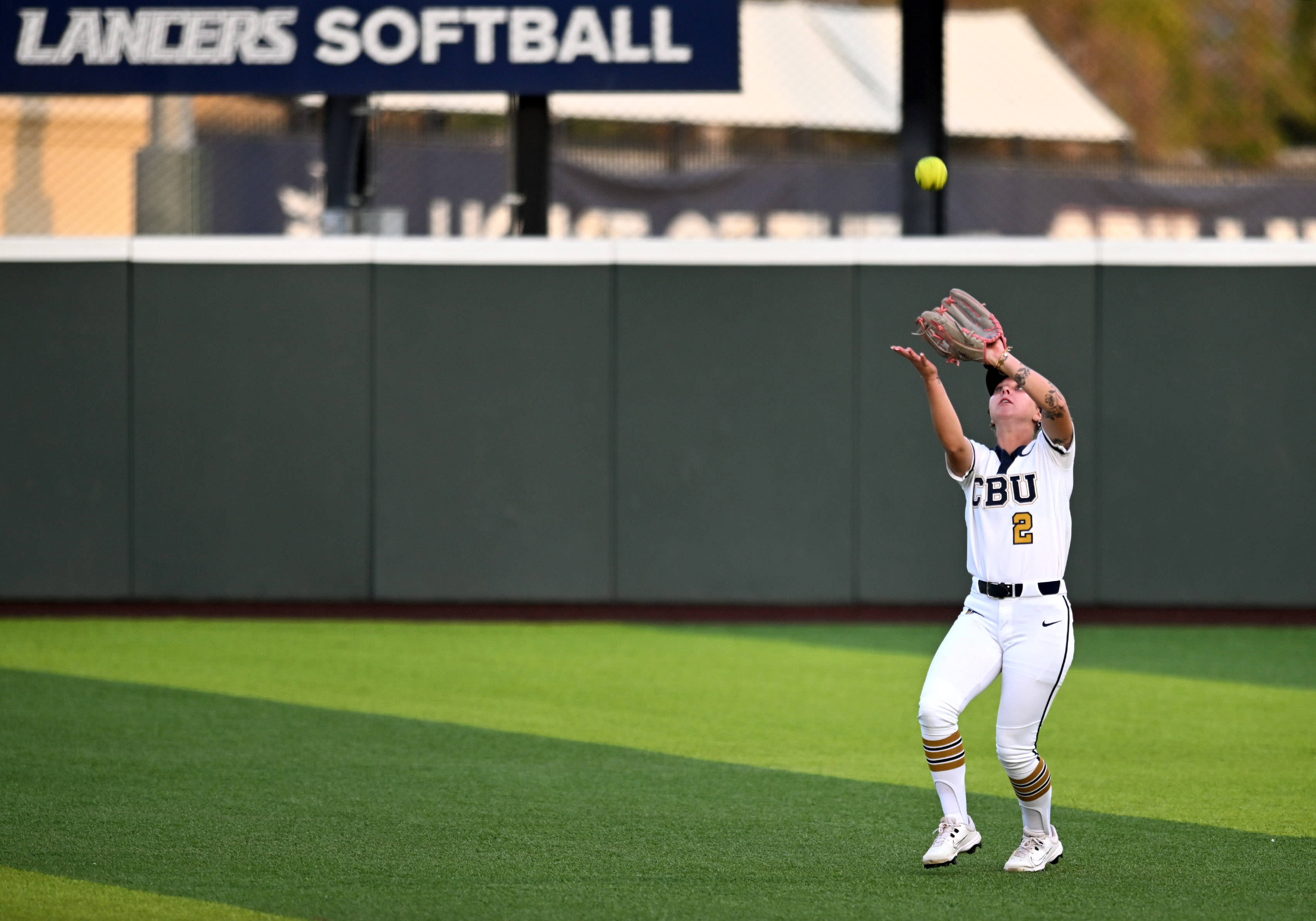 California Baptist University’s Stevie Robison reaches for the ball during...