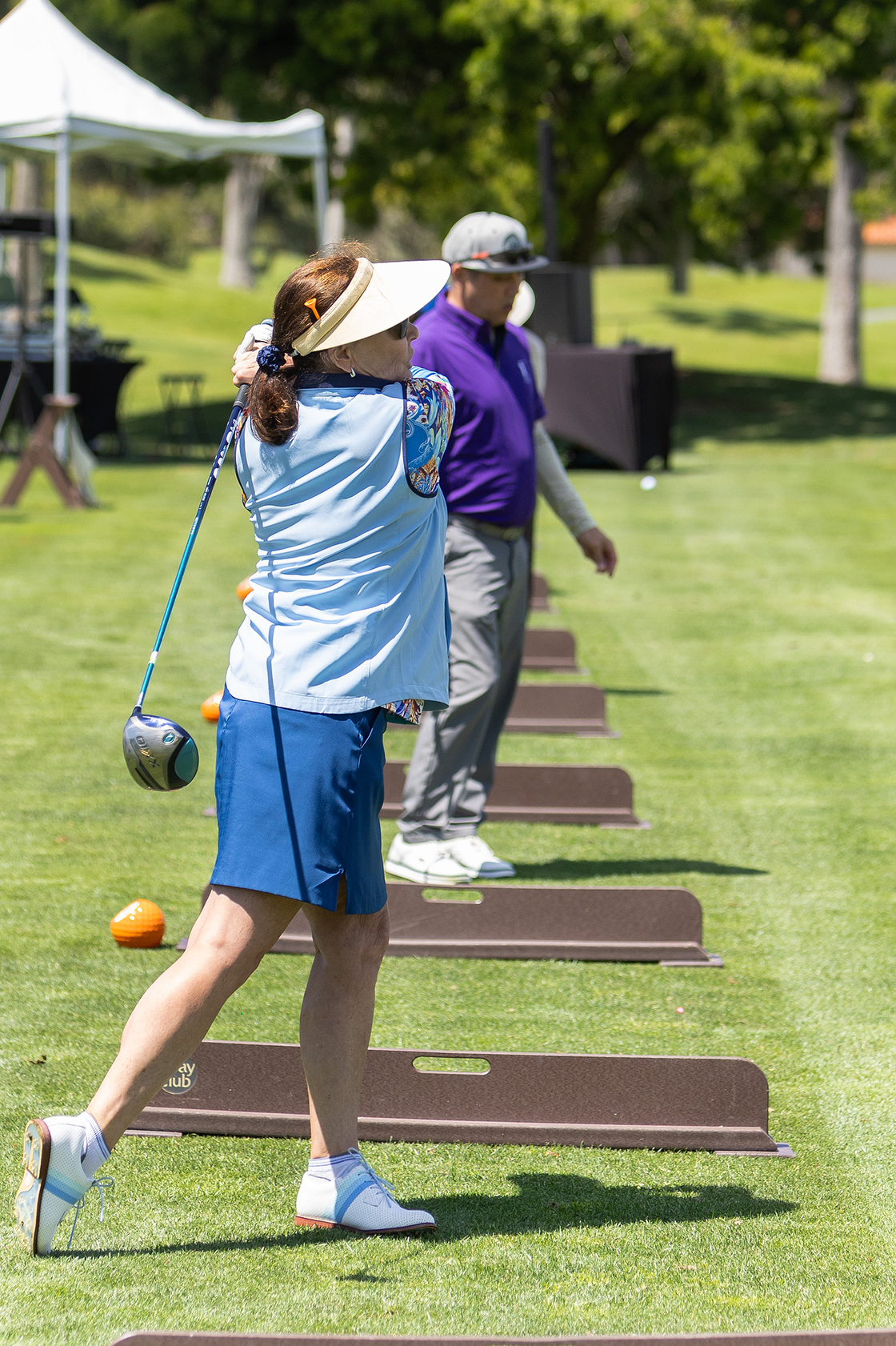 Mary Mathis on the driving range (Jon Clark)