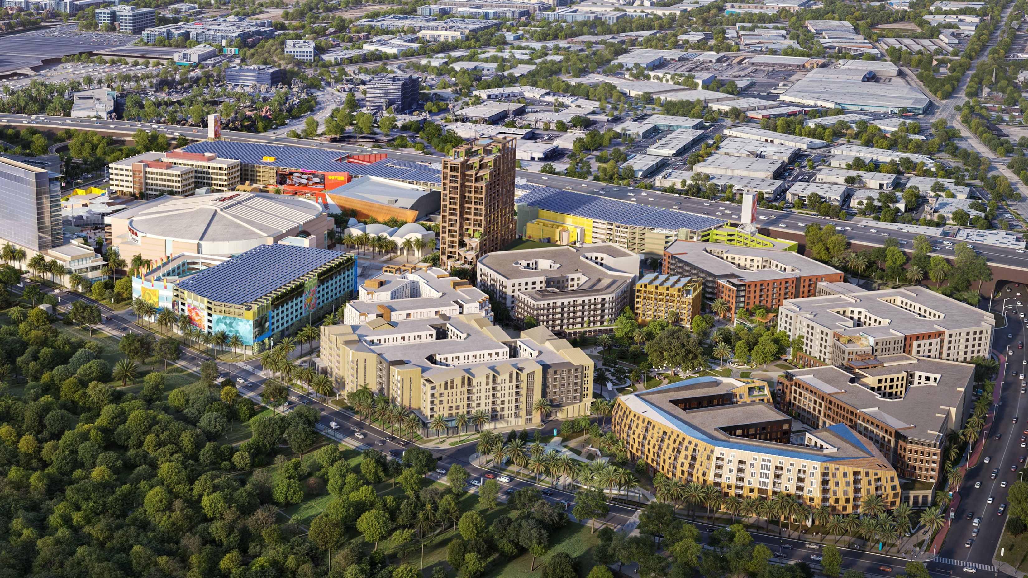 An aerial rendering of the residential areas planned for OCVIBE.