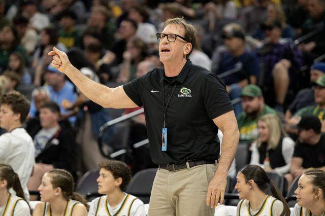 Placer girls basketball coach Tony Camillucci yells instructions in the second half against the East Union Lancers in the Sac-Joaquin Section Division lll championship on Saturday, Feb. 28, 2026, at Golden 1 Center.