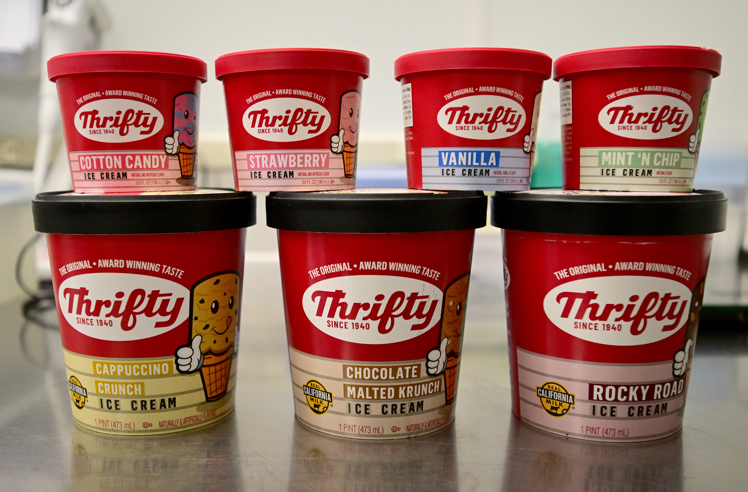 One pint and 3.6-ounce cartons of ice cream at the...