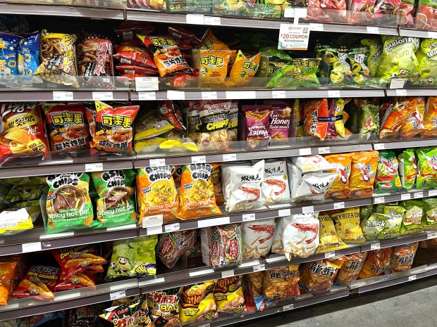 Snacks line the shelves of the 99 Ranch Market in Richmond, Calif. (John Metcalfe/Bay Area News Group)